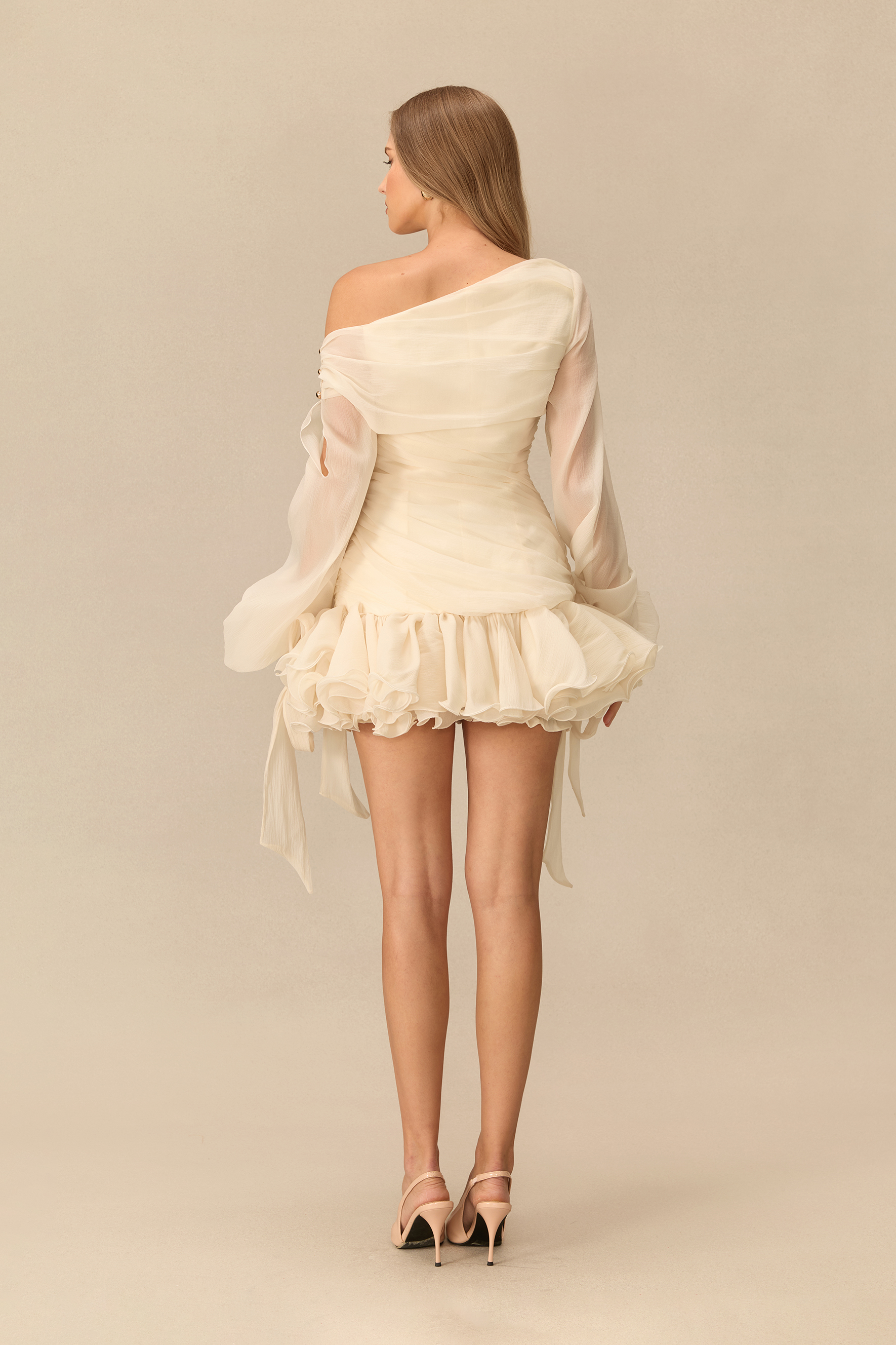 In A Fairytale Off Shoulder Ruffle Mini Dress