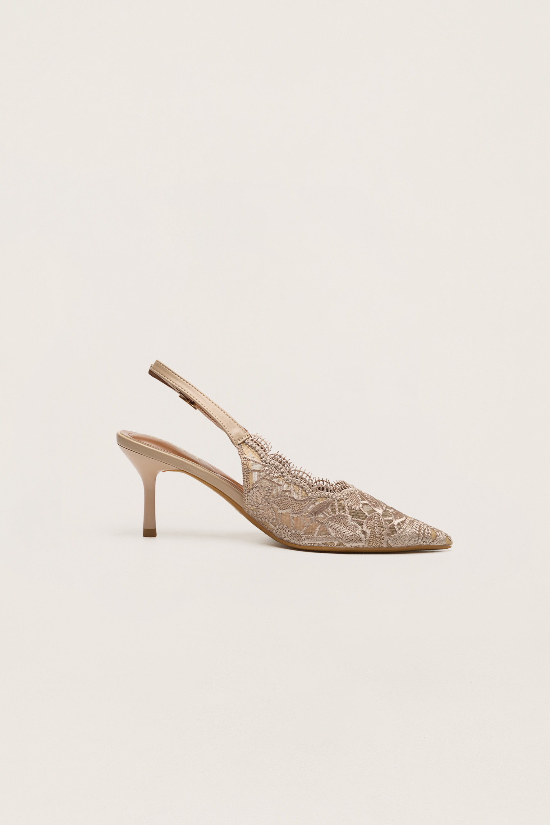 Forever Lovely Nude Floral Lace Pointed Toe Slingback Pumps