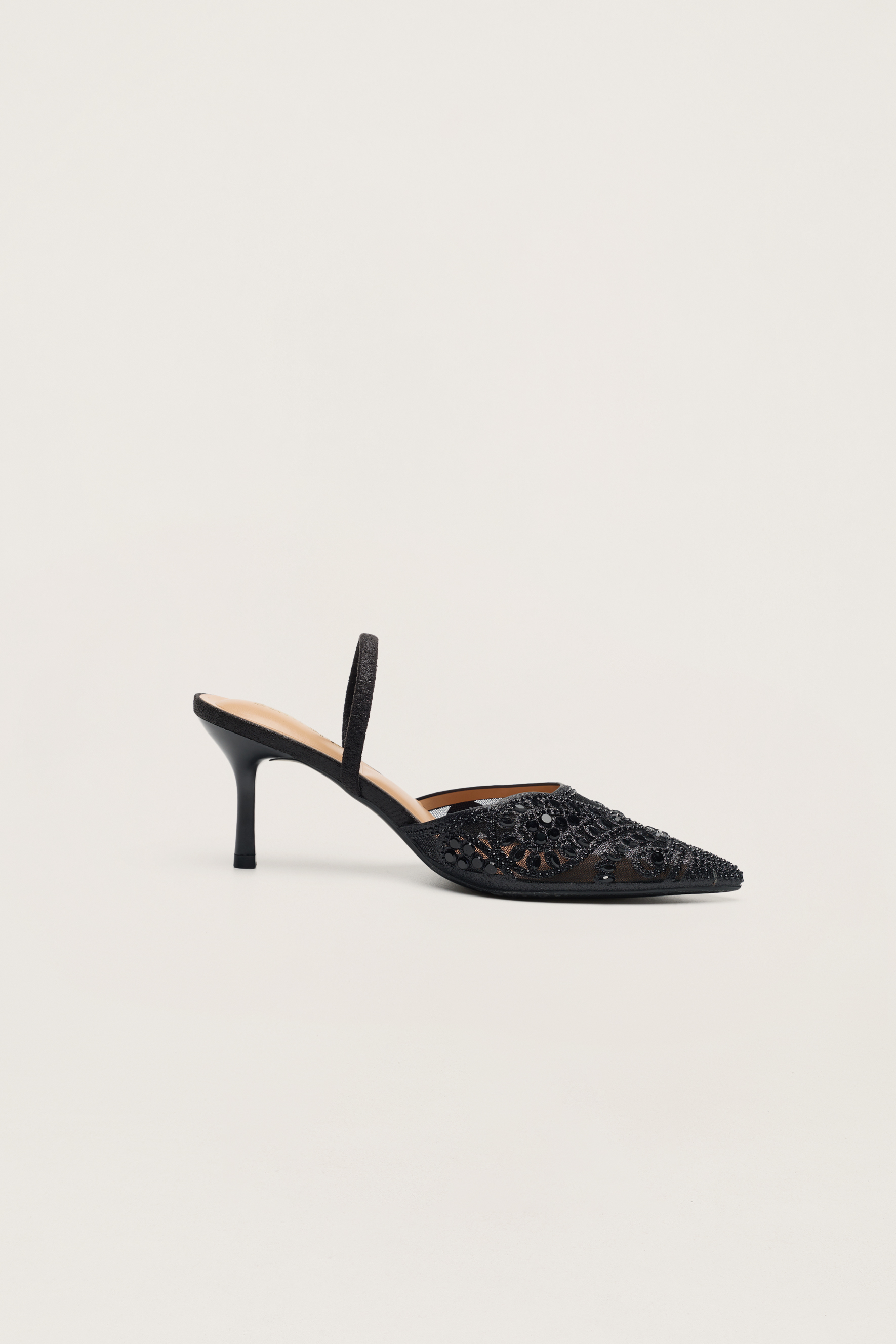 Classic Revival Black Rhinestone Paisley Pointed Toe Slingback Pumps