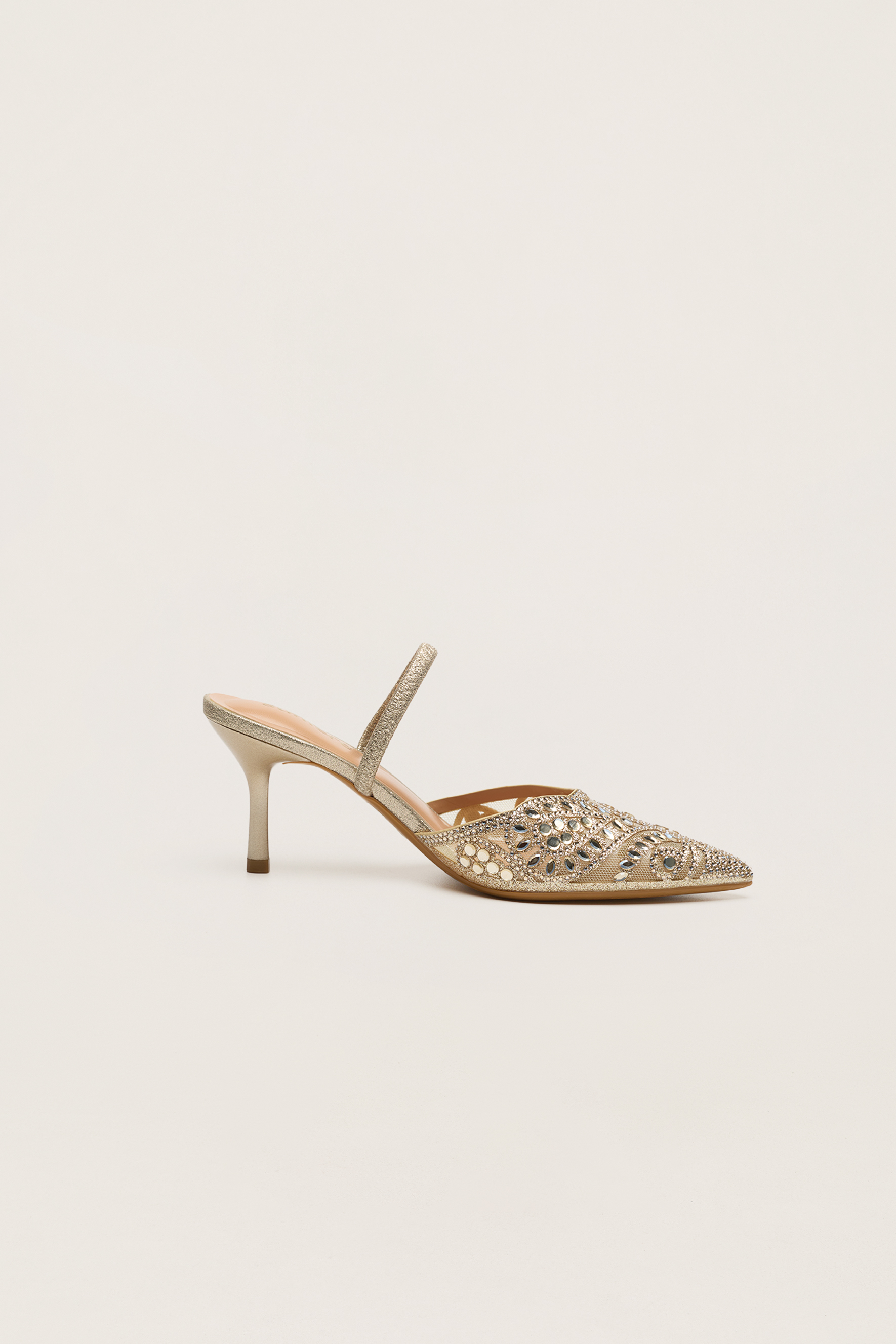 Classic Revival Gold Rhinestone Paisley Pointed Toe Slingback Pumps