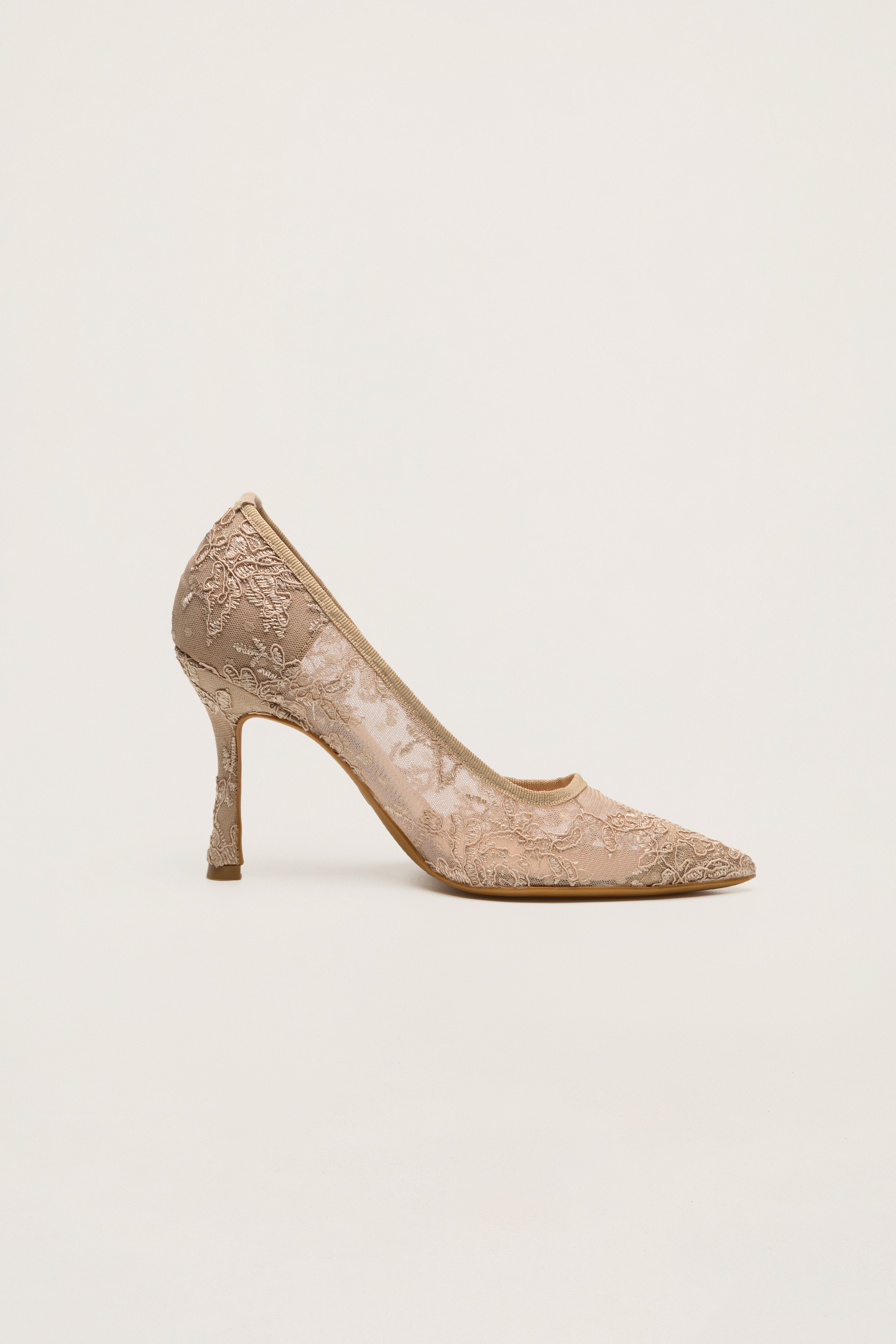 Hidden Charm Khaki Floral Lace Pointed Toe Pumps