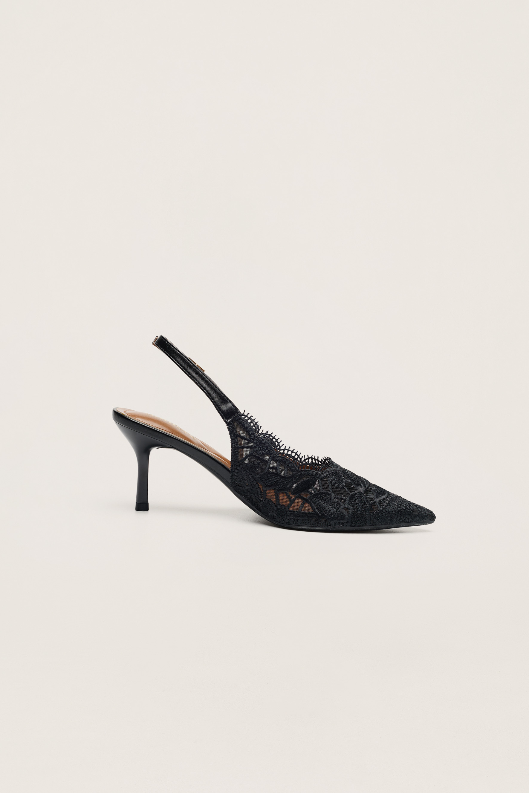 Forever Lovely Black Floral Lace Pointed Toe Slingback Pumps