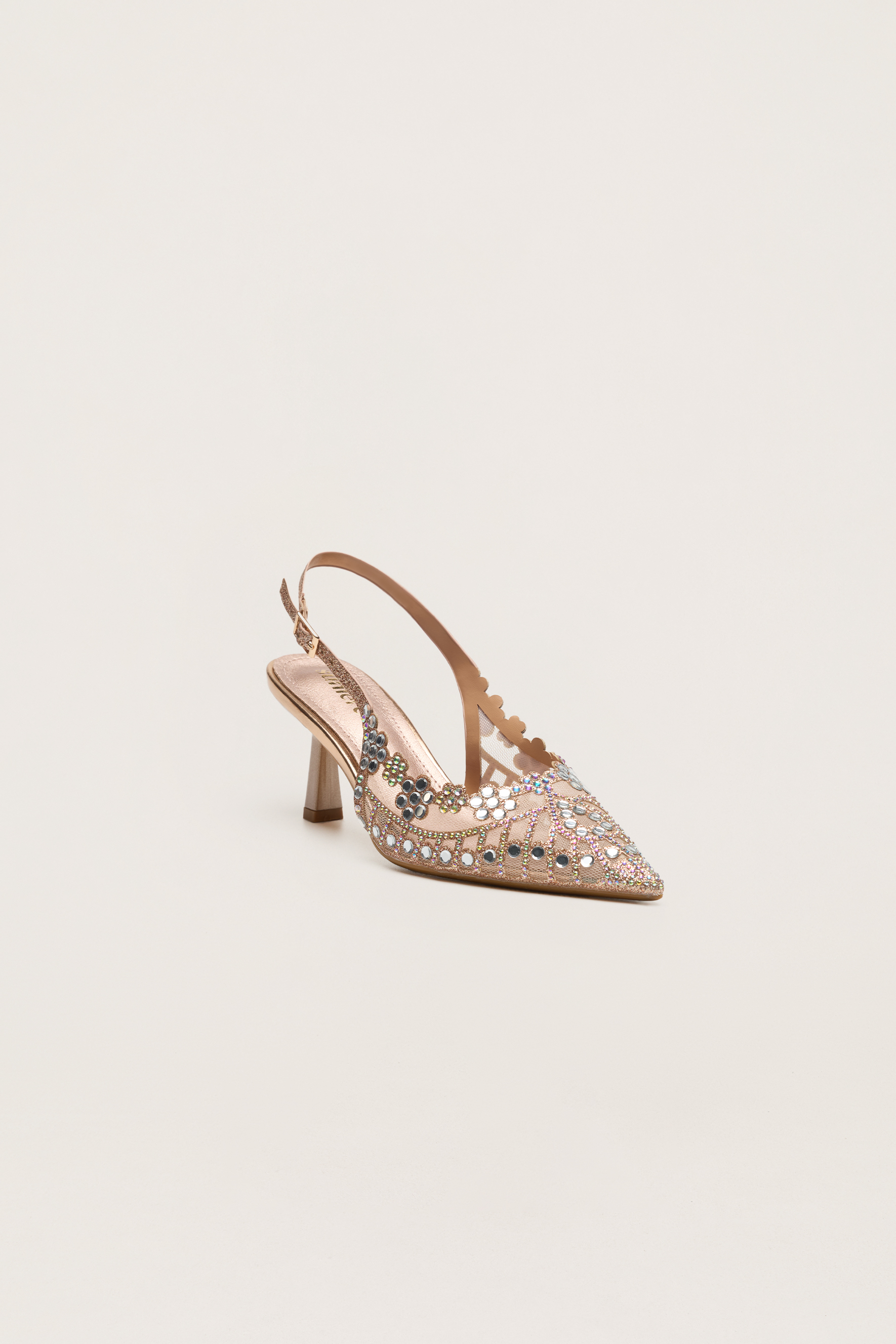 Dress Up Hour Gold Rhinestone Floral Scalloped Slingback Pumps