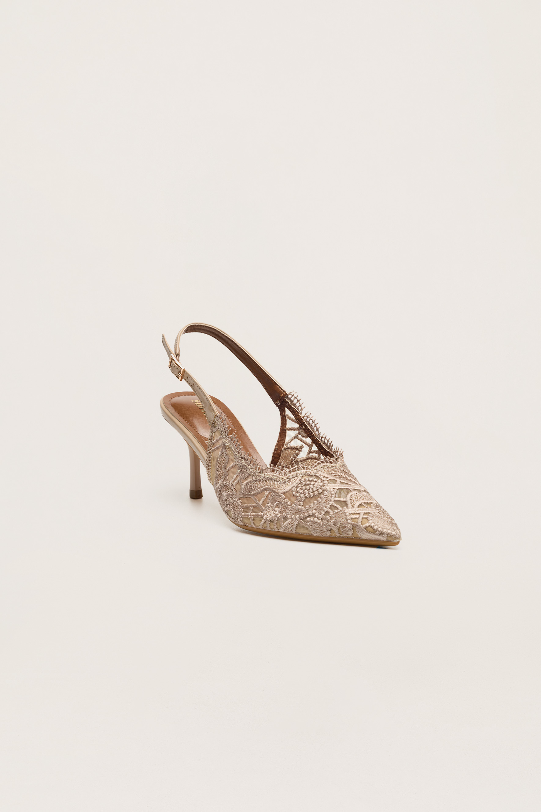 Forever Lovely Nude Floral Lace Pointed Toe Slingback Pumps