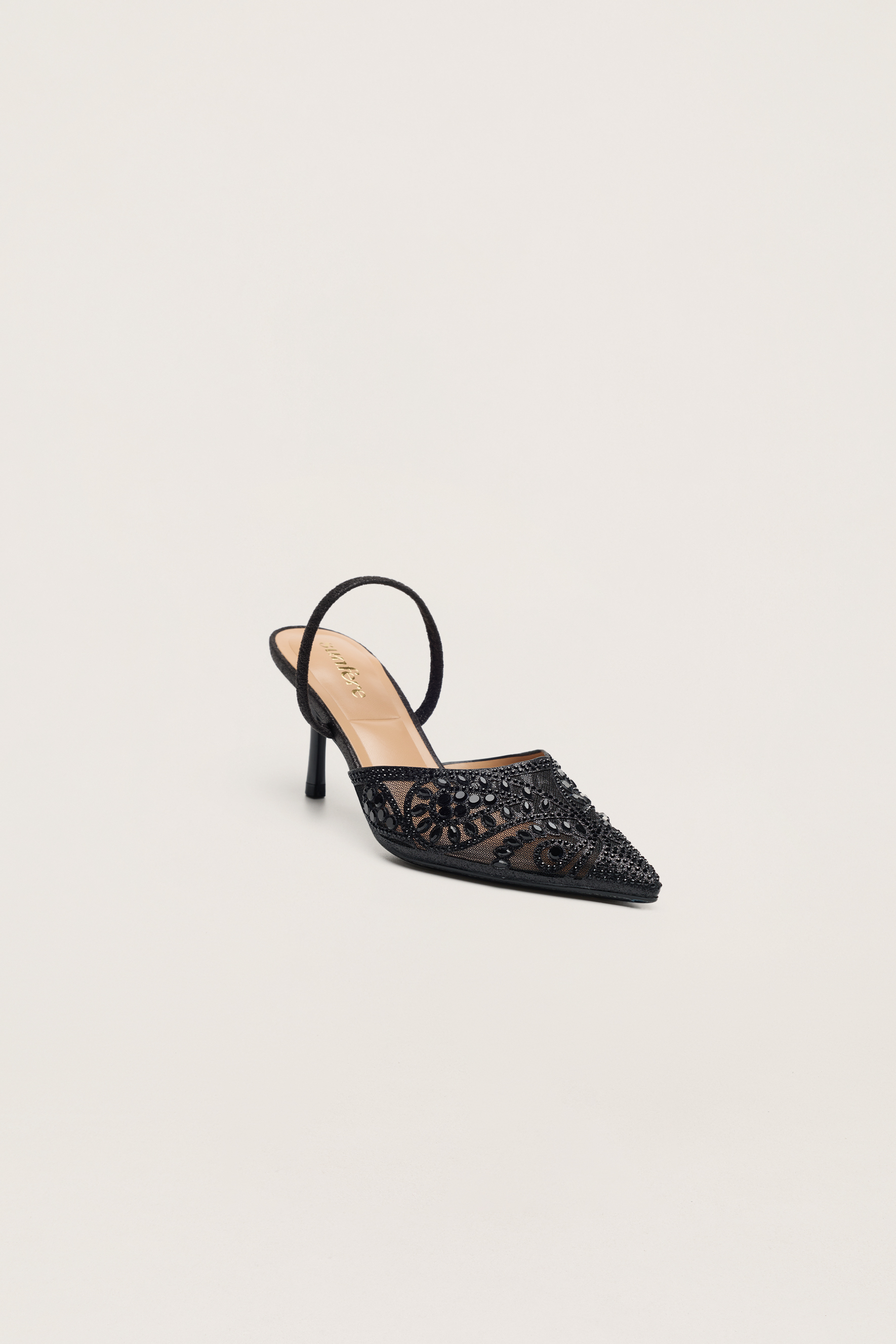 Classic Revival Black Rhinestone Paisley Pointed Toe Slingback Pumps