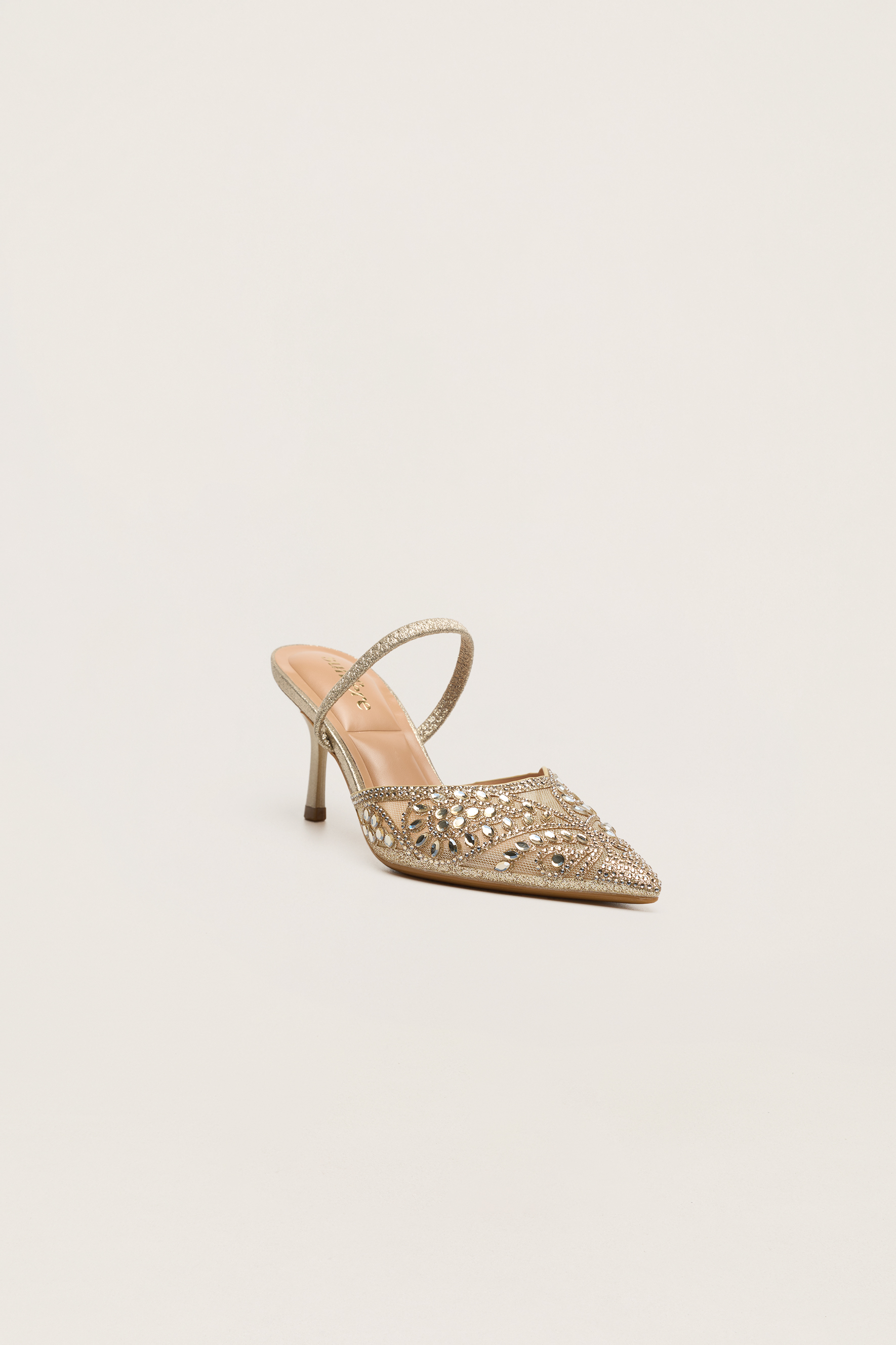 Classic Revival Gold Rhinestone Paisley Pointed Toe Slingback Pumps