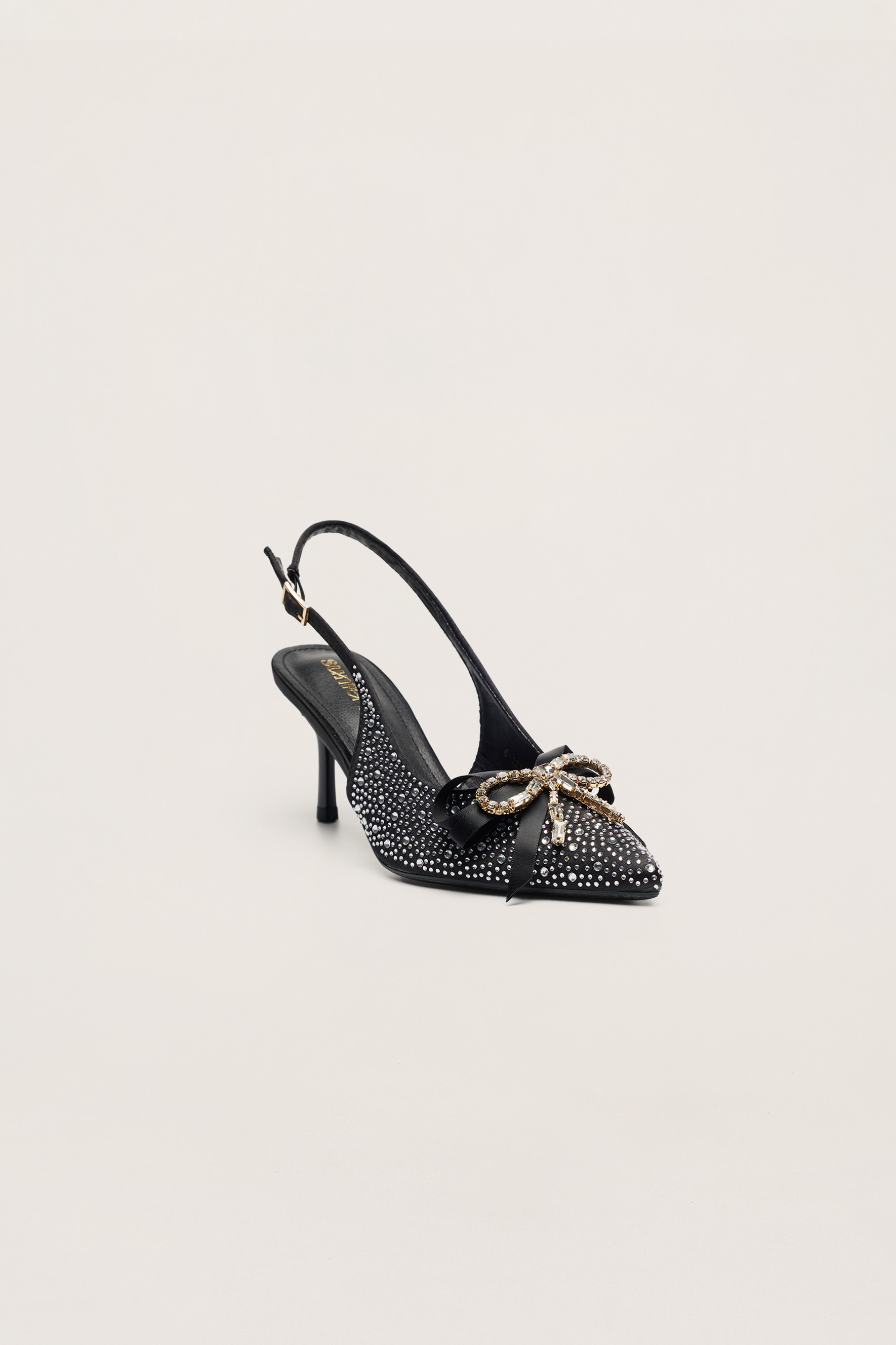 For The Occasion Black Embellished Bow Slingback Pumps