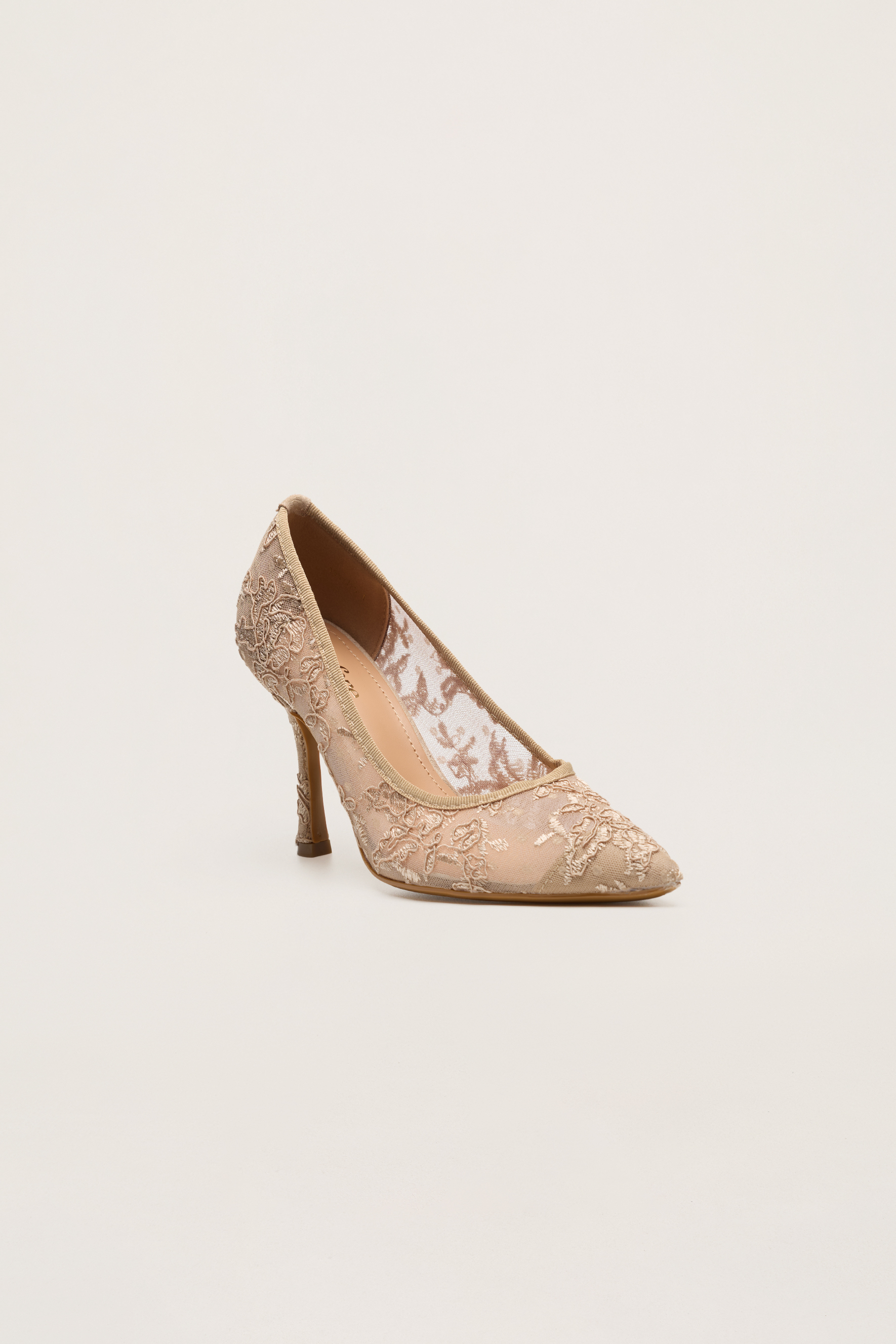Hidden Charm Khaki Floral Lace Pointed Toe Pumps