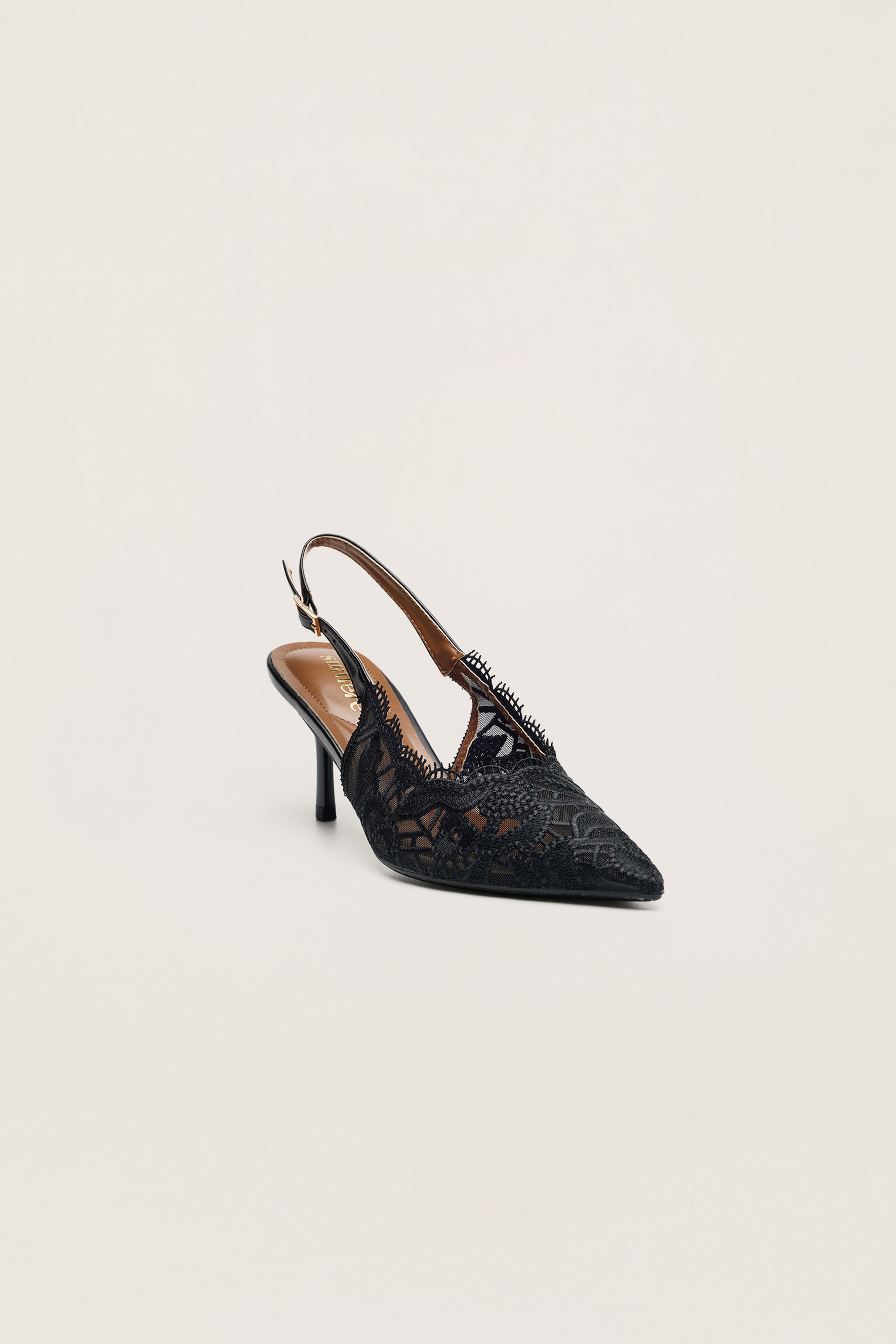 Forever Lovely Black Floral Lace Pointed Toe Slingback Pumps