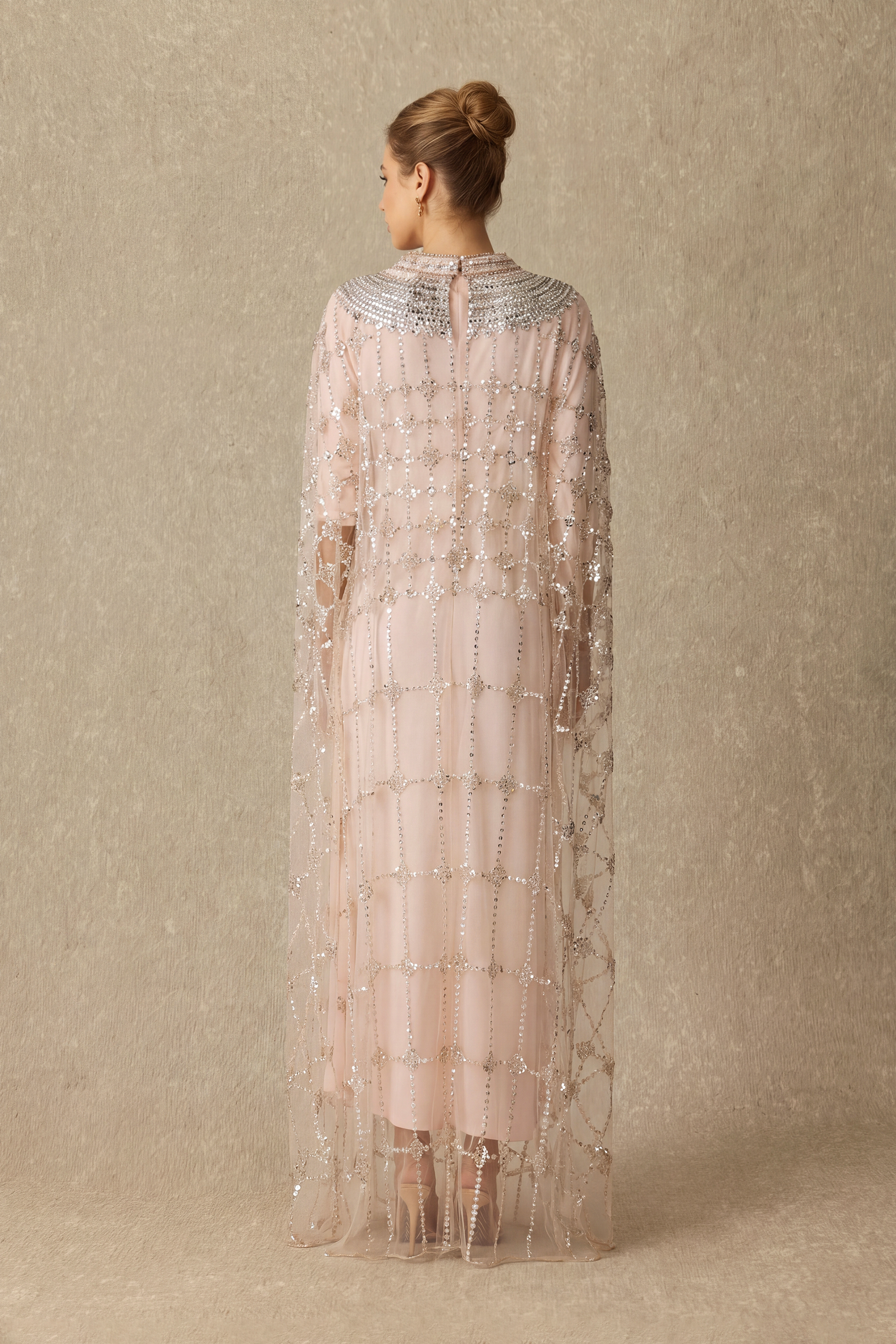 Delightful Dreams Rhinestone Embellished Cape Sleeve Maxi Dress