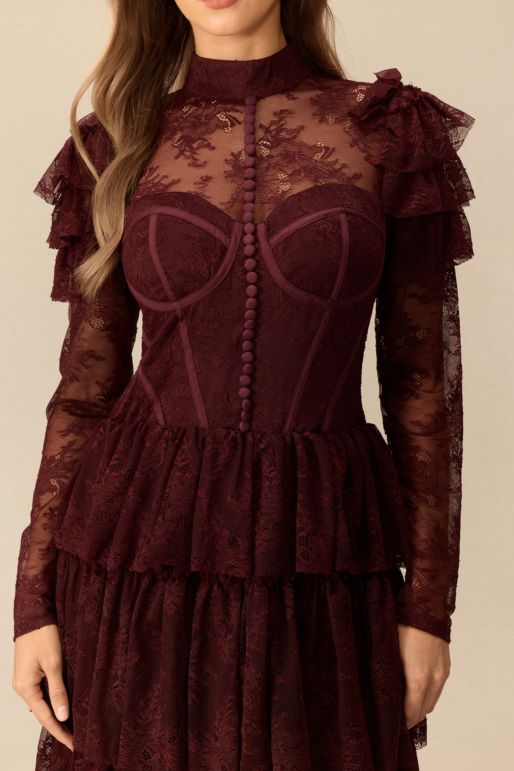 Romantic Reverie Ruffle Sleeve Tiered Lace Maxi Dress