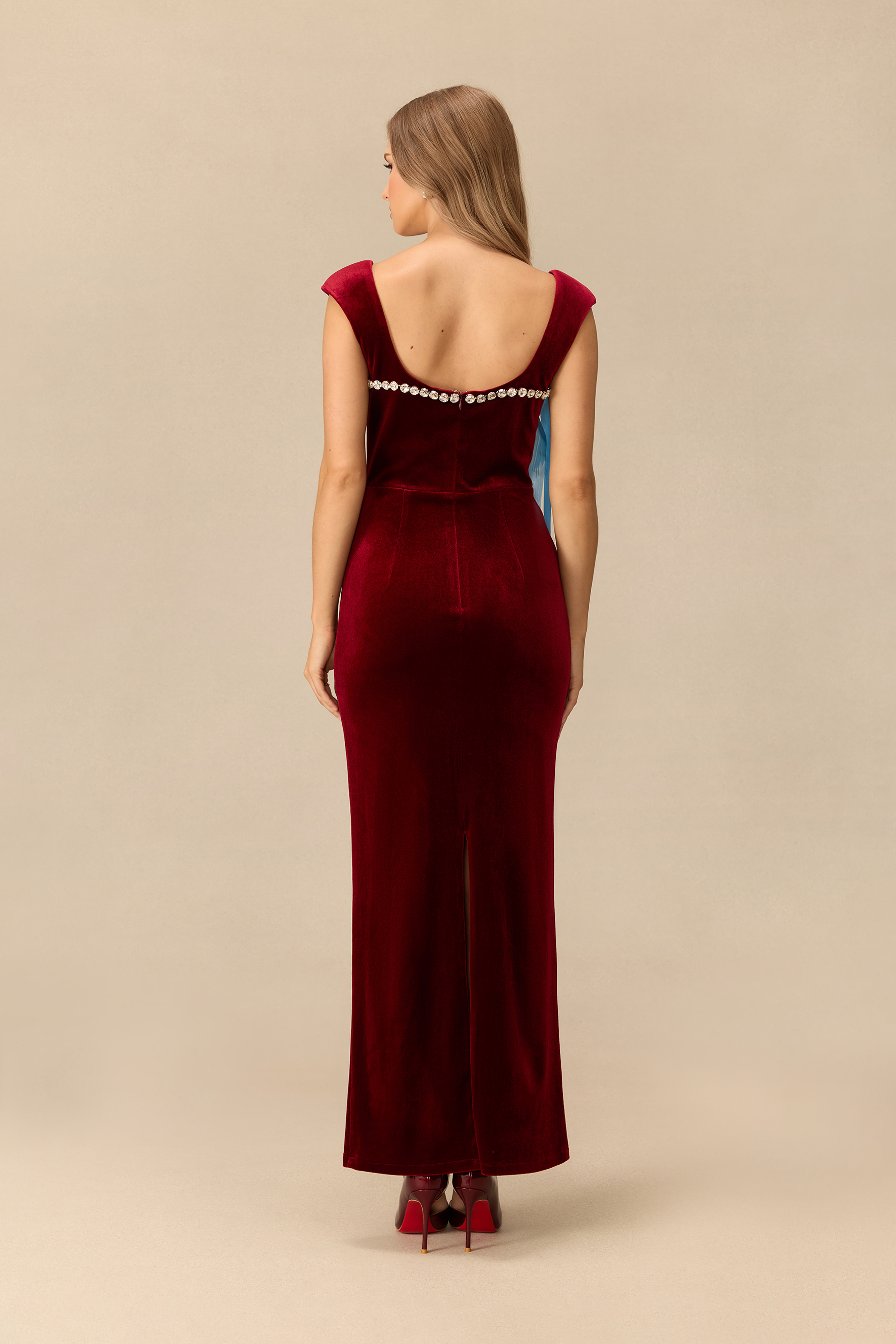 Close To The Heart Embellished Bow Velvet Maxi Dress