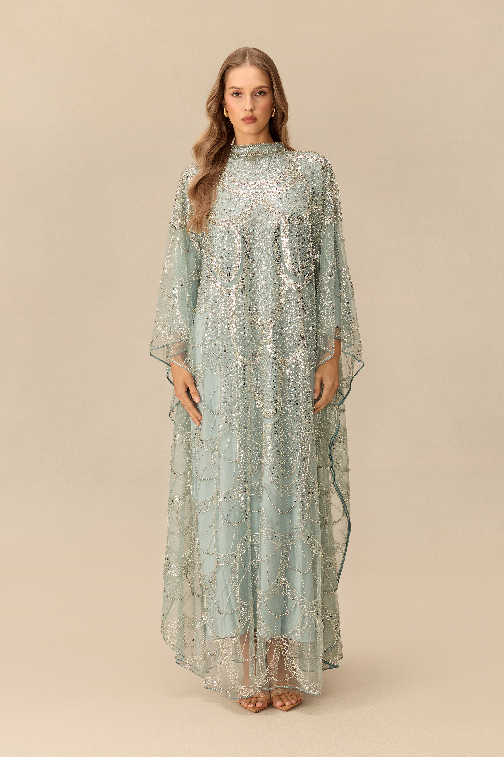 Glamour After Dark Sequin Embellished Mesh Maxi Dress