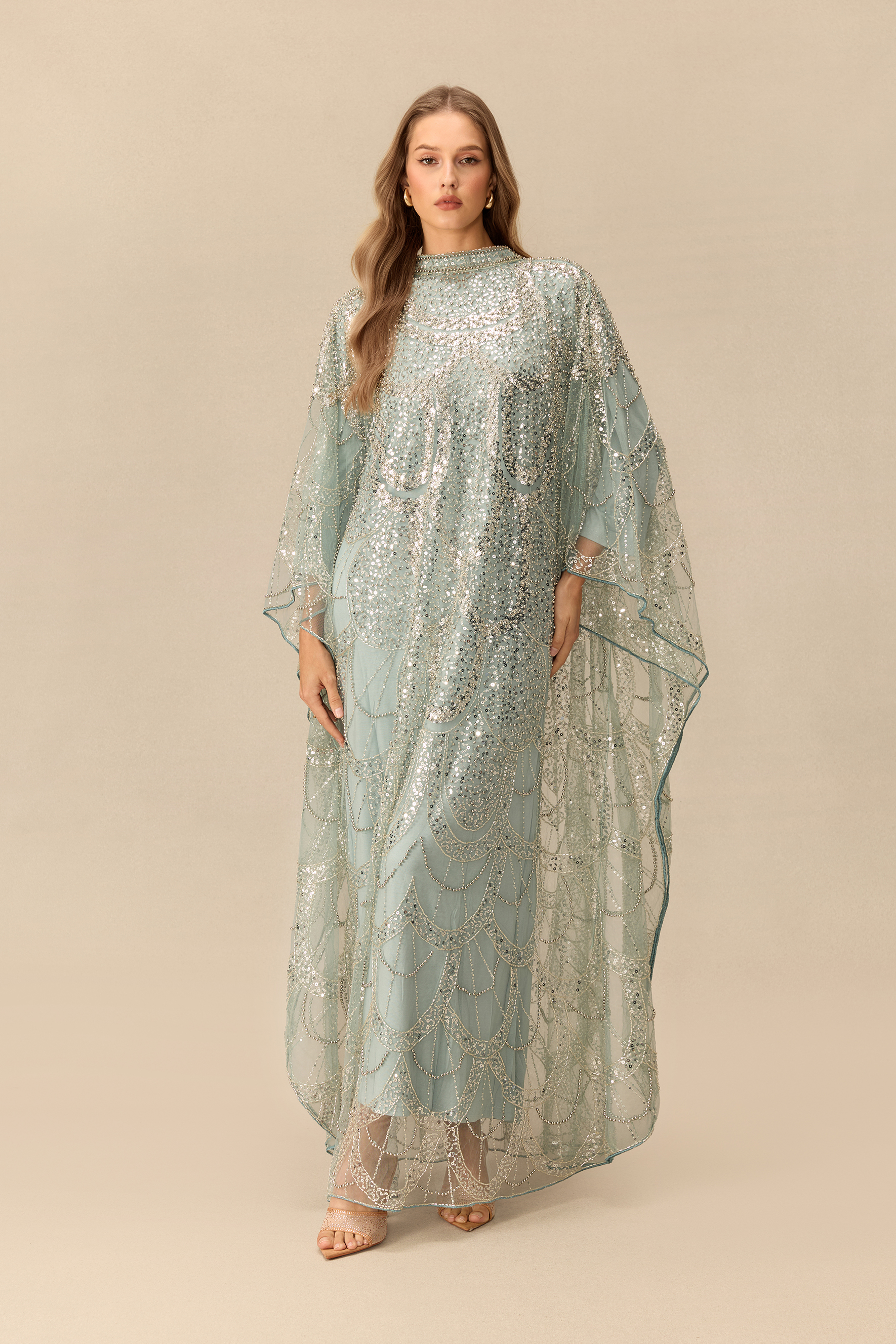 Glamour After Dark Sequin Embellished Mesh Maxi Dress