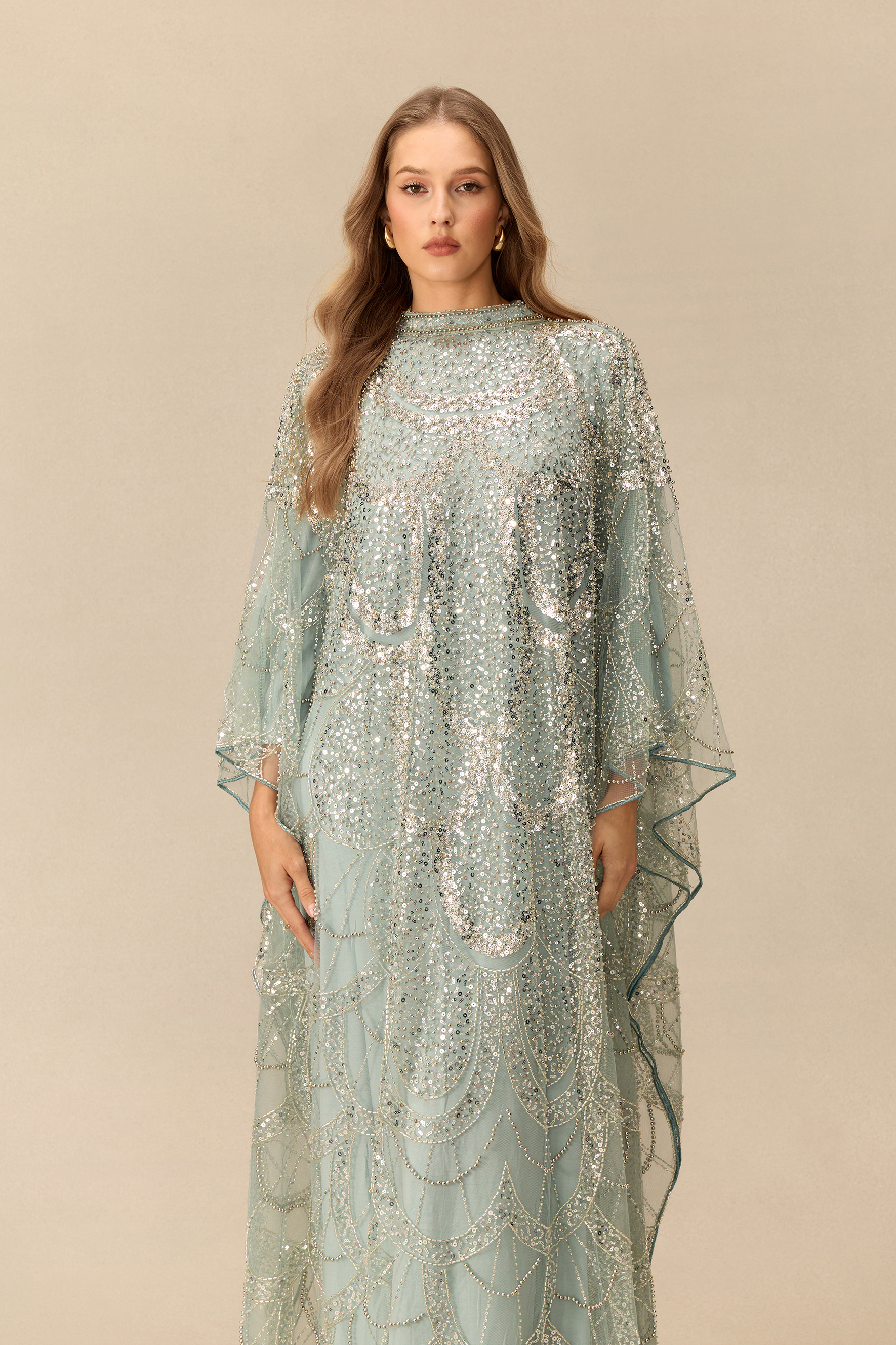 Glamour After Dark Sequin Embellished Mesh Maxi Dress