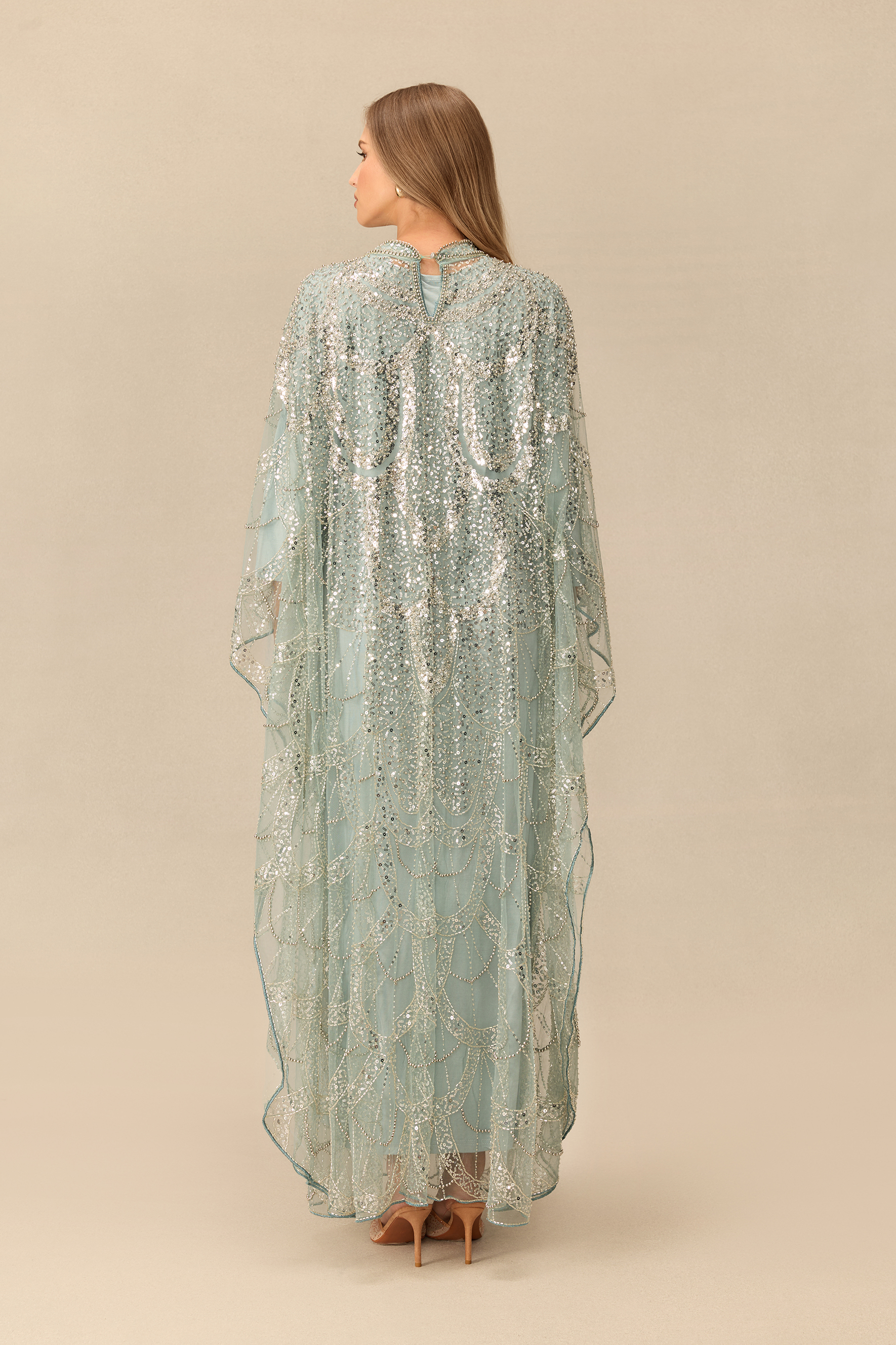 Glamour After Dark Sequin Embellished Mesh Maxi Dress