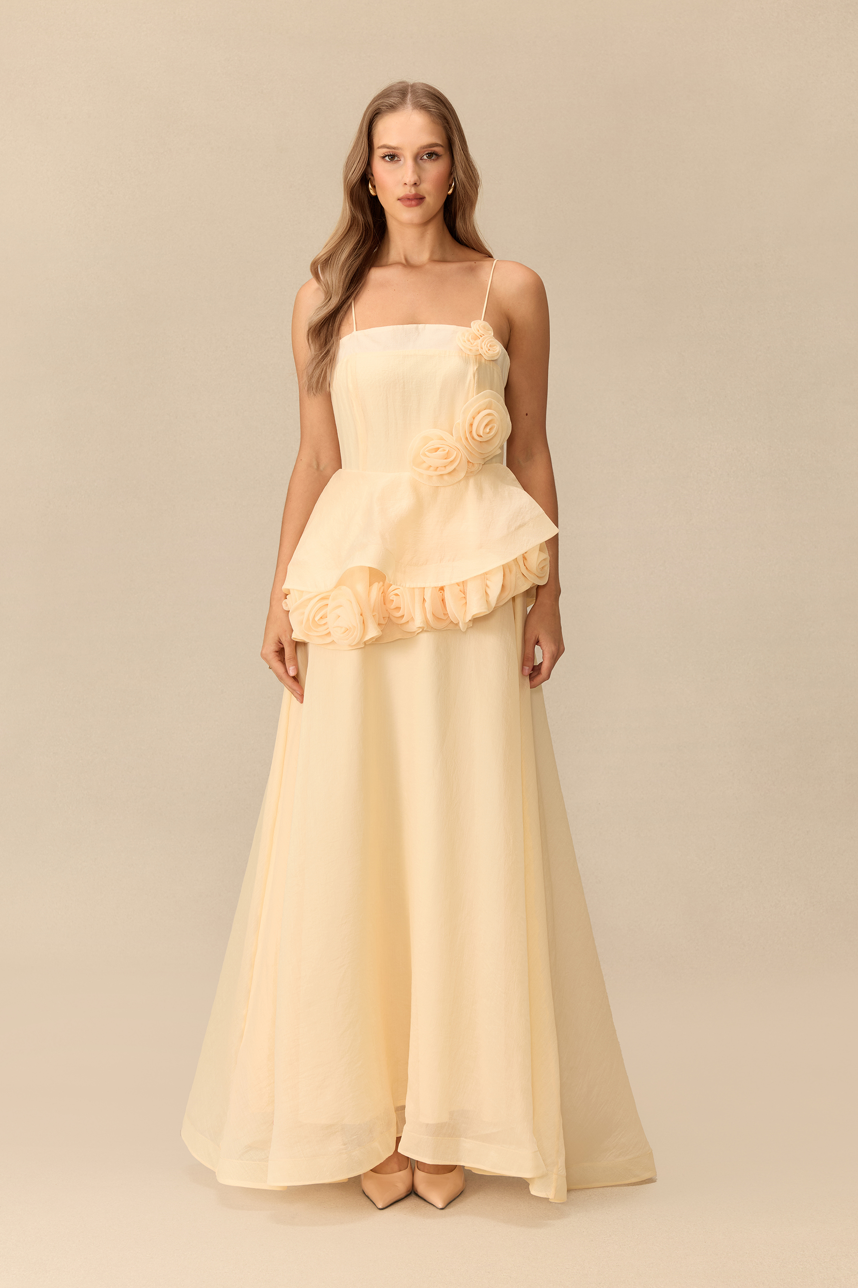 Springtime Romance Spaghetti Strap Floral Embellished Maxi Dress