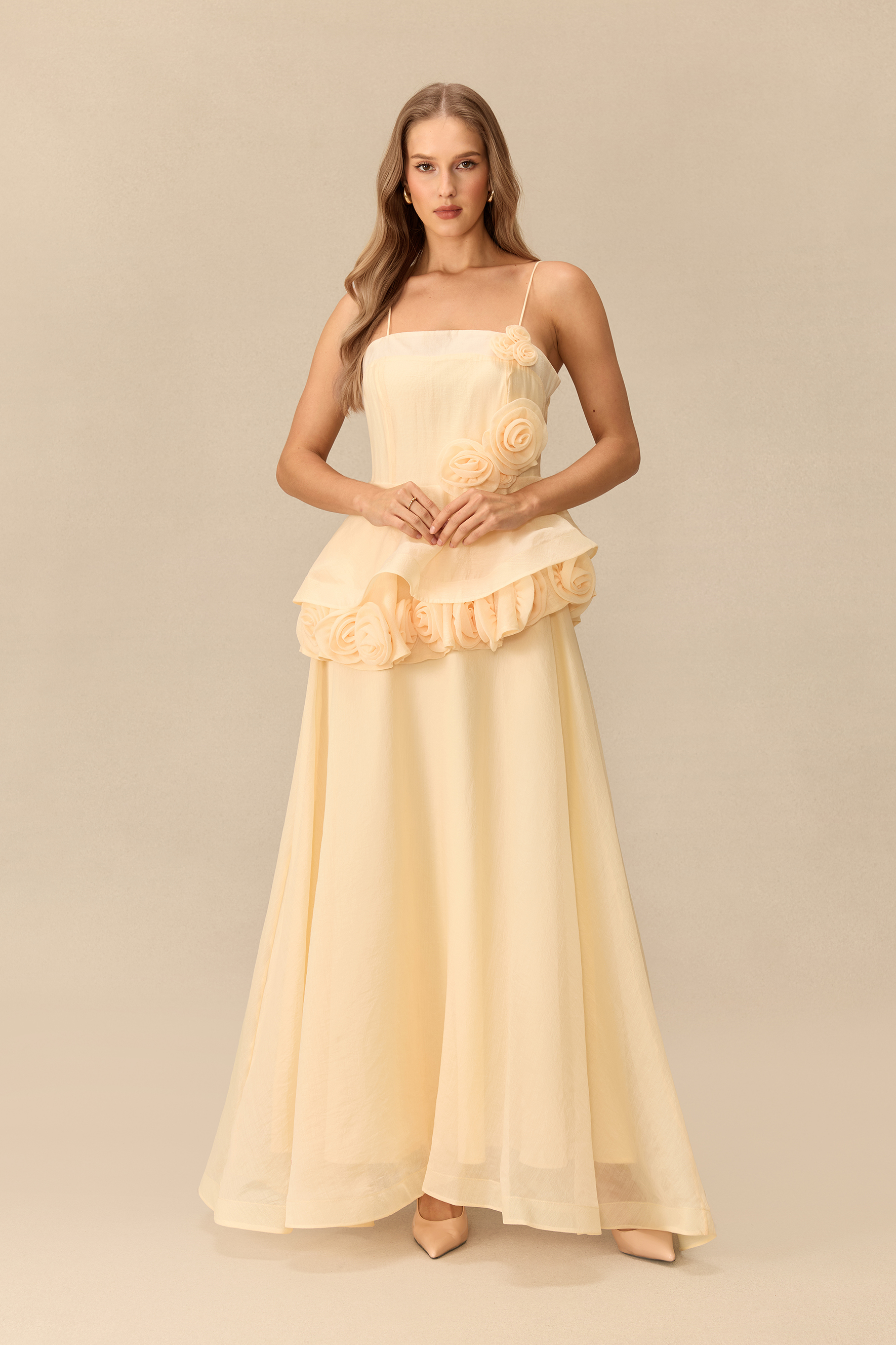 Springtime Romance Spaghetti Strap Floral Embellished Maxi Dress