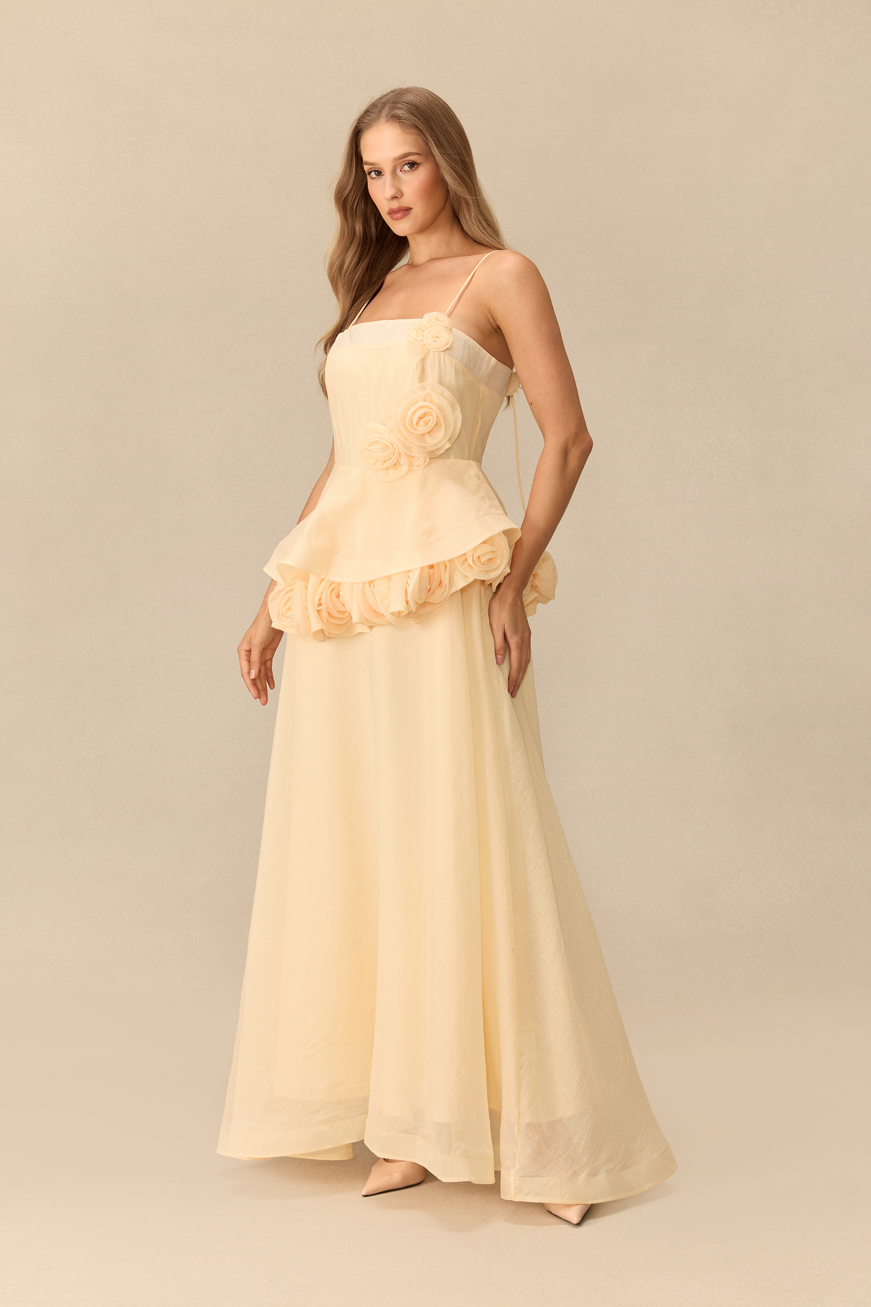 Springtime Romance Spaghetti Strap Floral Embellished Maxi Dress