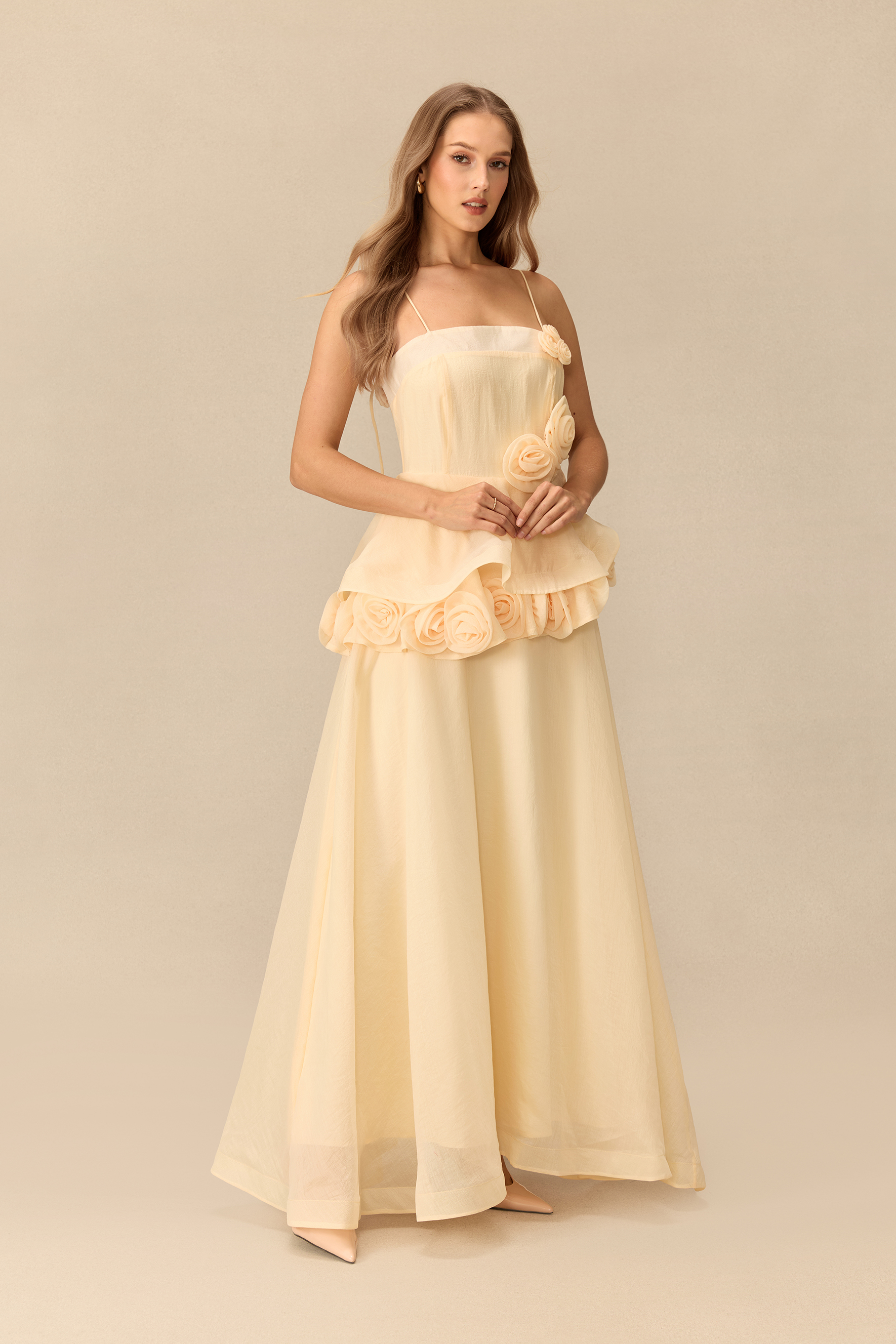 Springtime Romance Spaghetti Strap Floral Embellished Maxi Dress