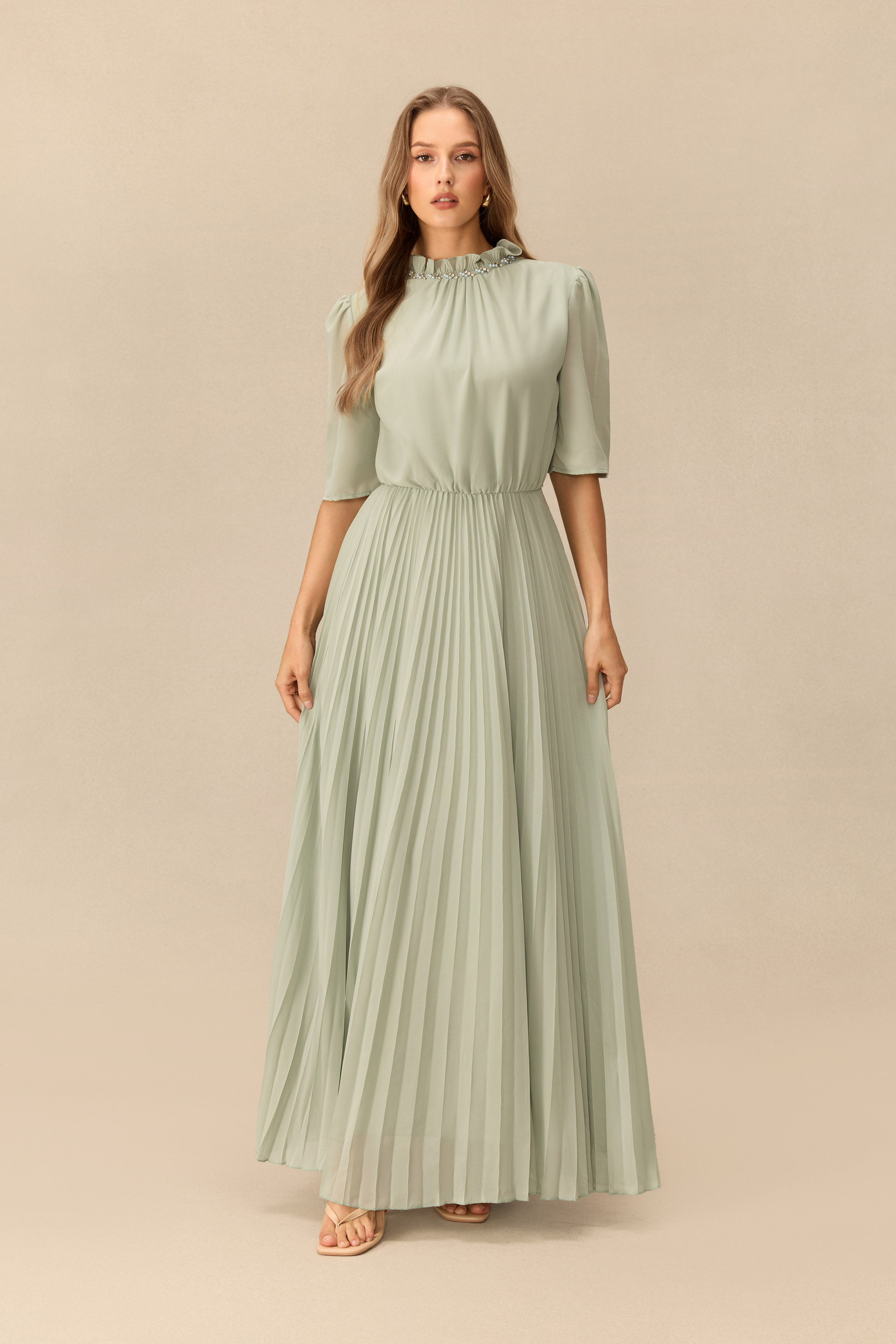 Dreamy Encounter Rhinestone Embellished Peplum Top & Pleated Skirt Set