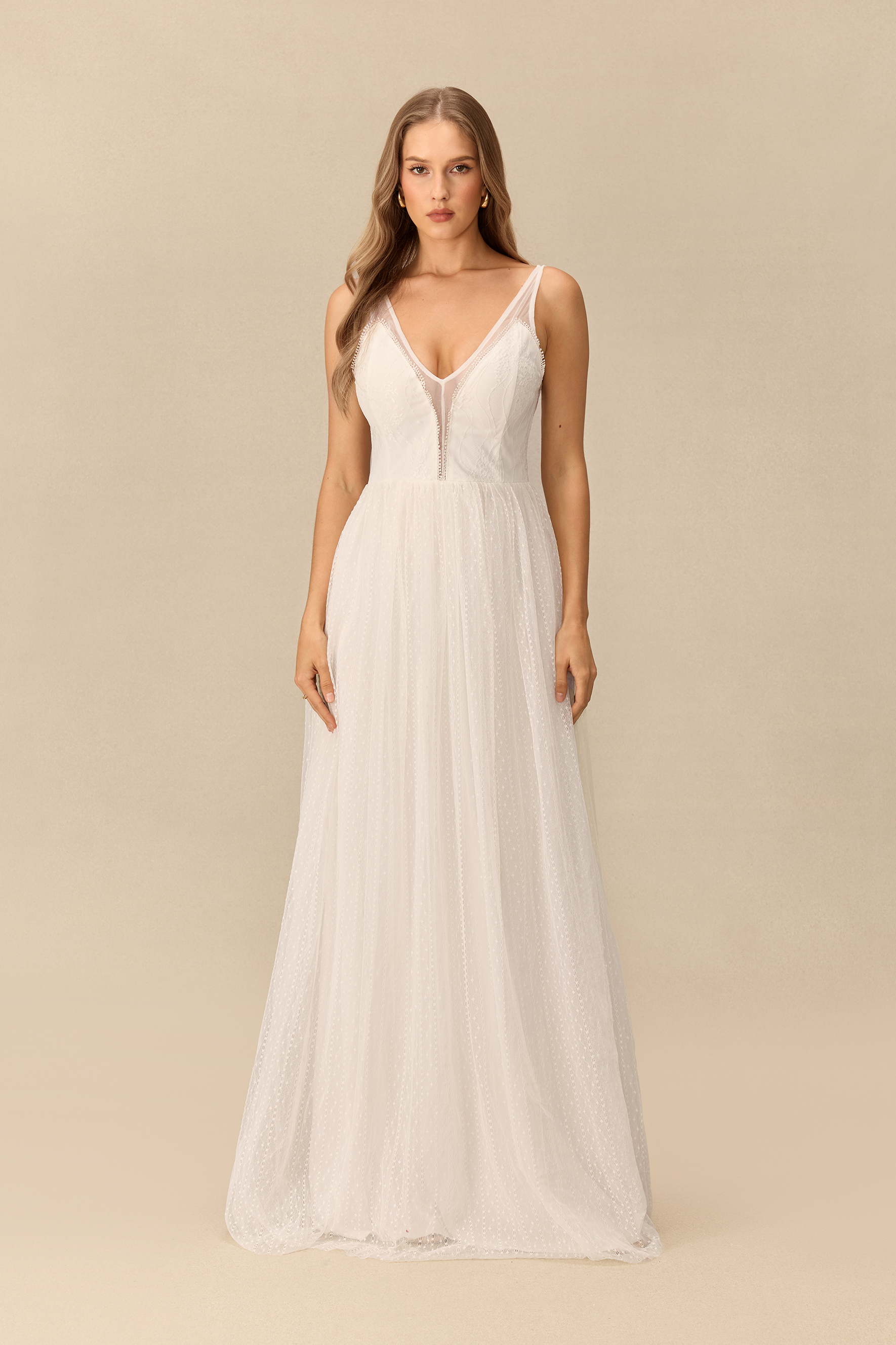 Poetic Poise V Neck Dotted Tulle Maxi Dress