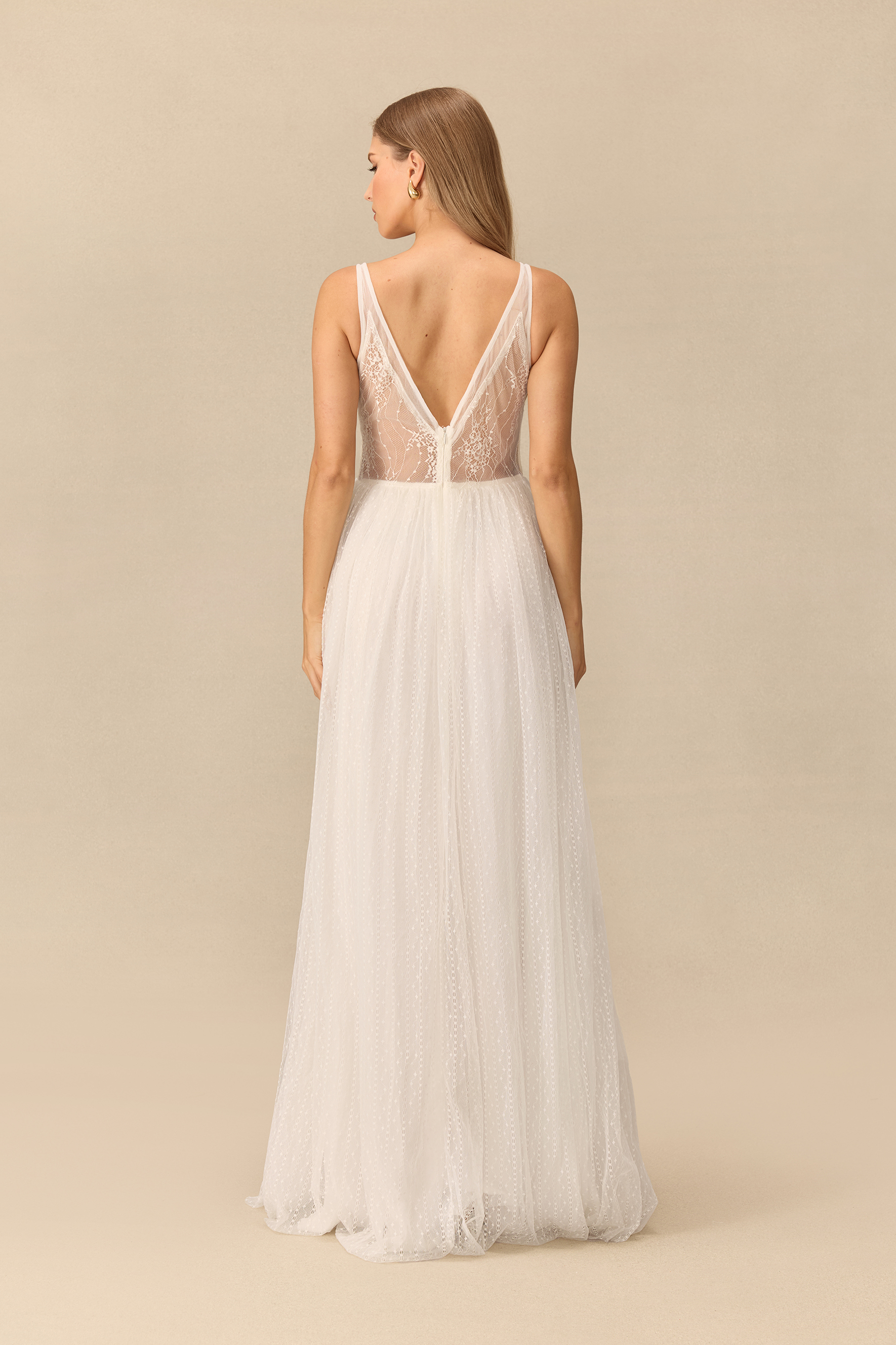 Poetic Poise V Neck Dotted Tulle Maxi Dress