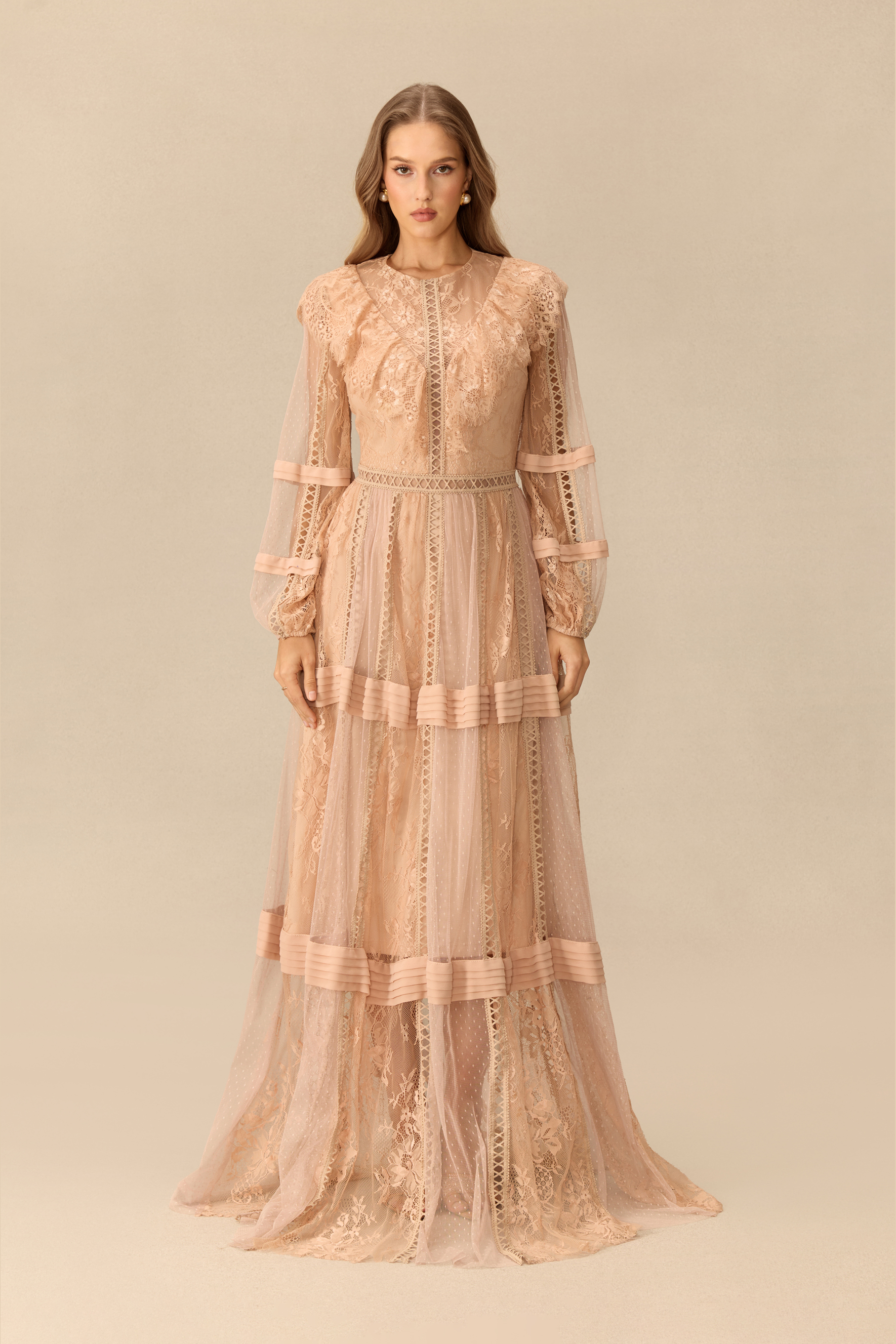 Vintage Reverie Lace Panel Polka Dot Tulle Maxi Dress