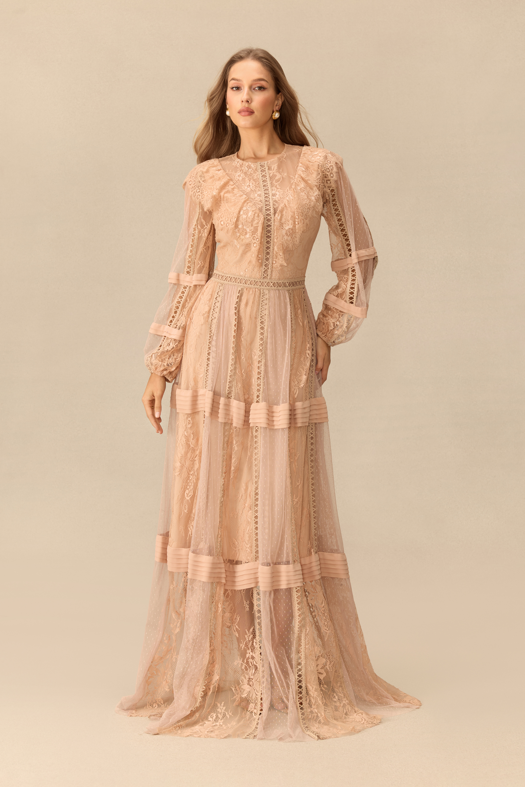 Vintage Reverie Lace Panel Polka Dot Tulle Maxi Dress