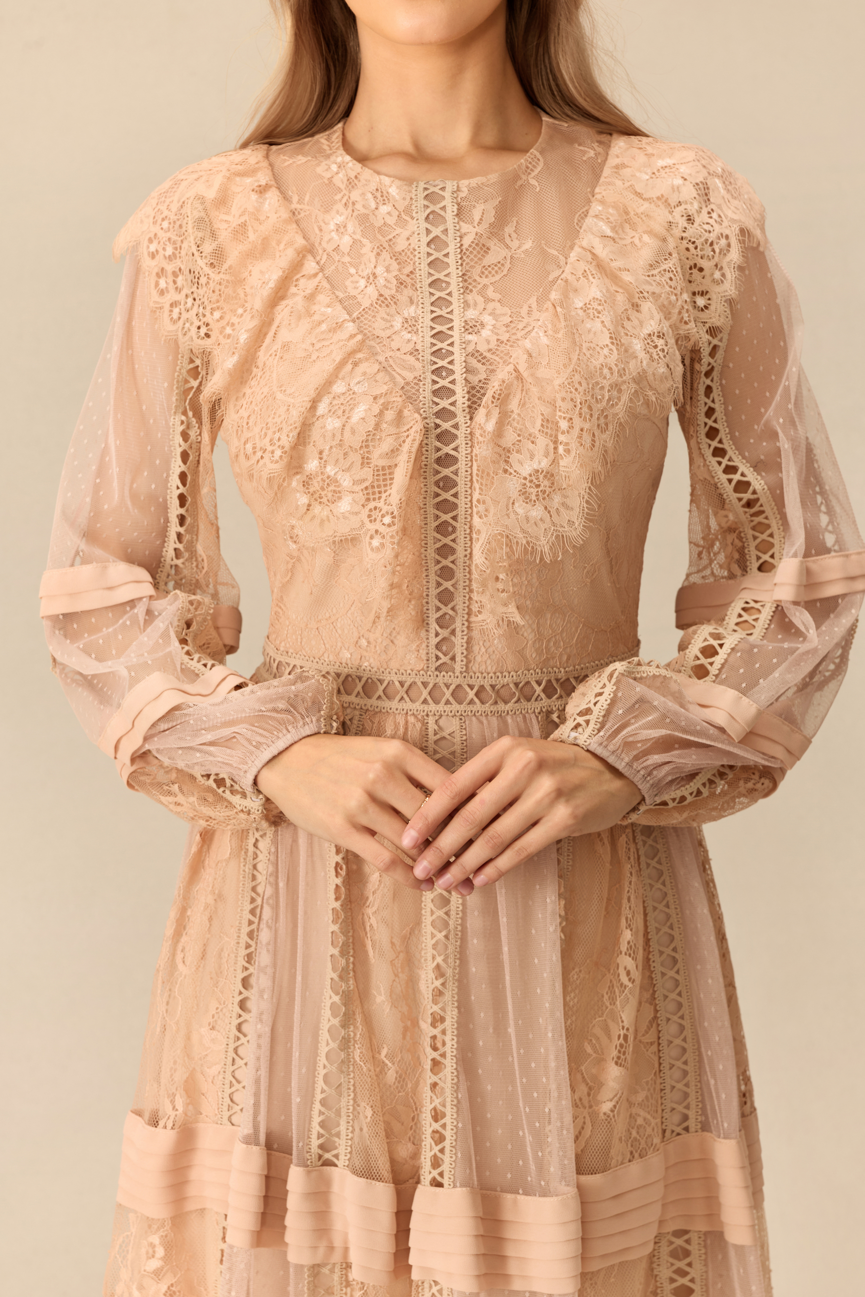 Vintage Reverie Lace Panel Polka Dot Tulle Maxi Dress