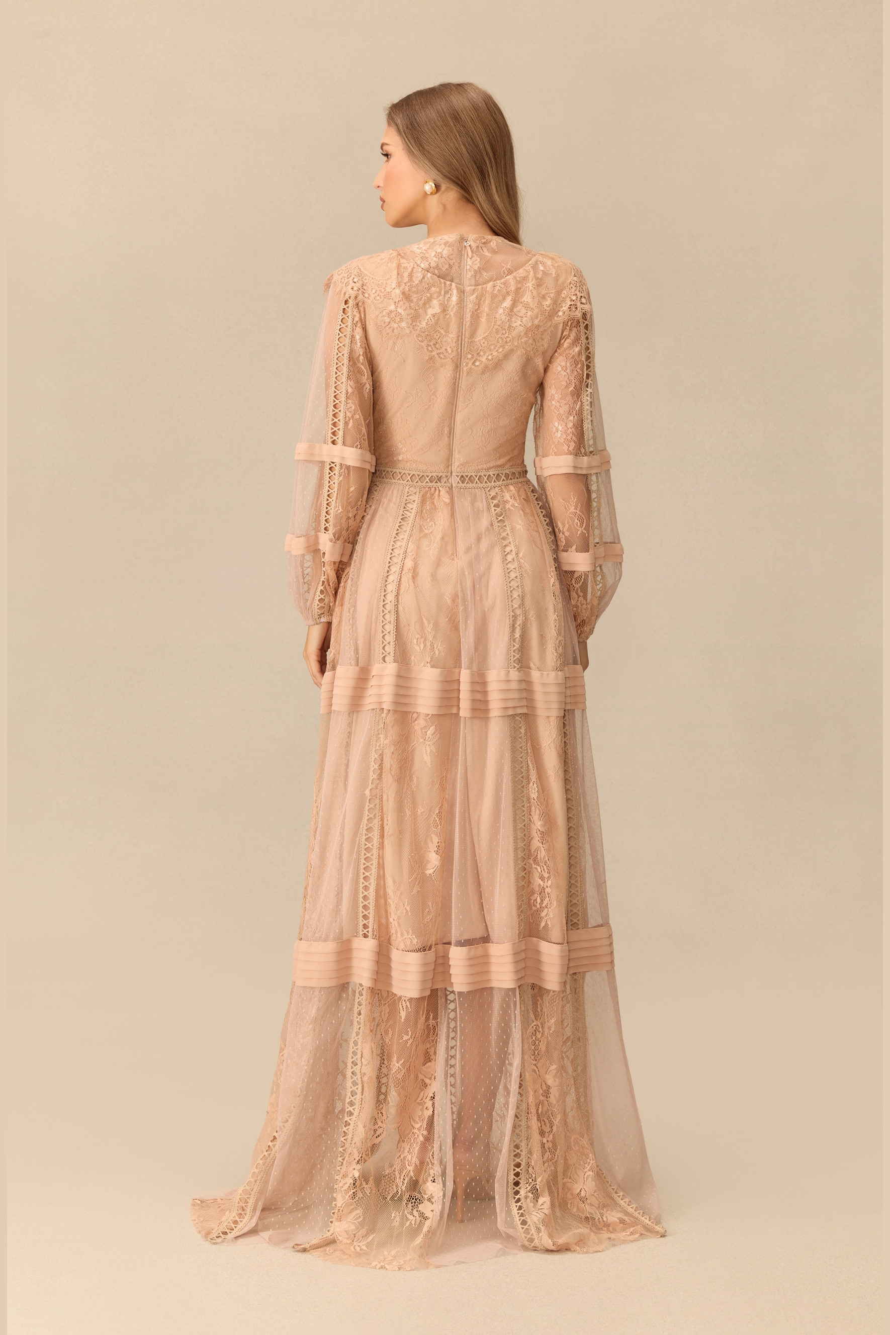 Vintage Reverie Lace Panel Polka Dot Tulle Maxi Dress