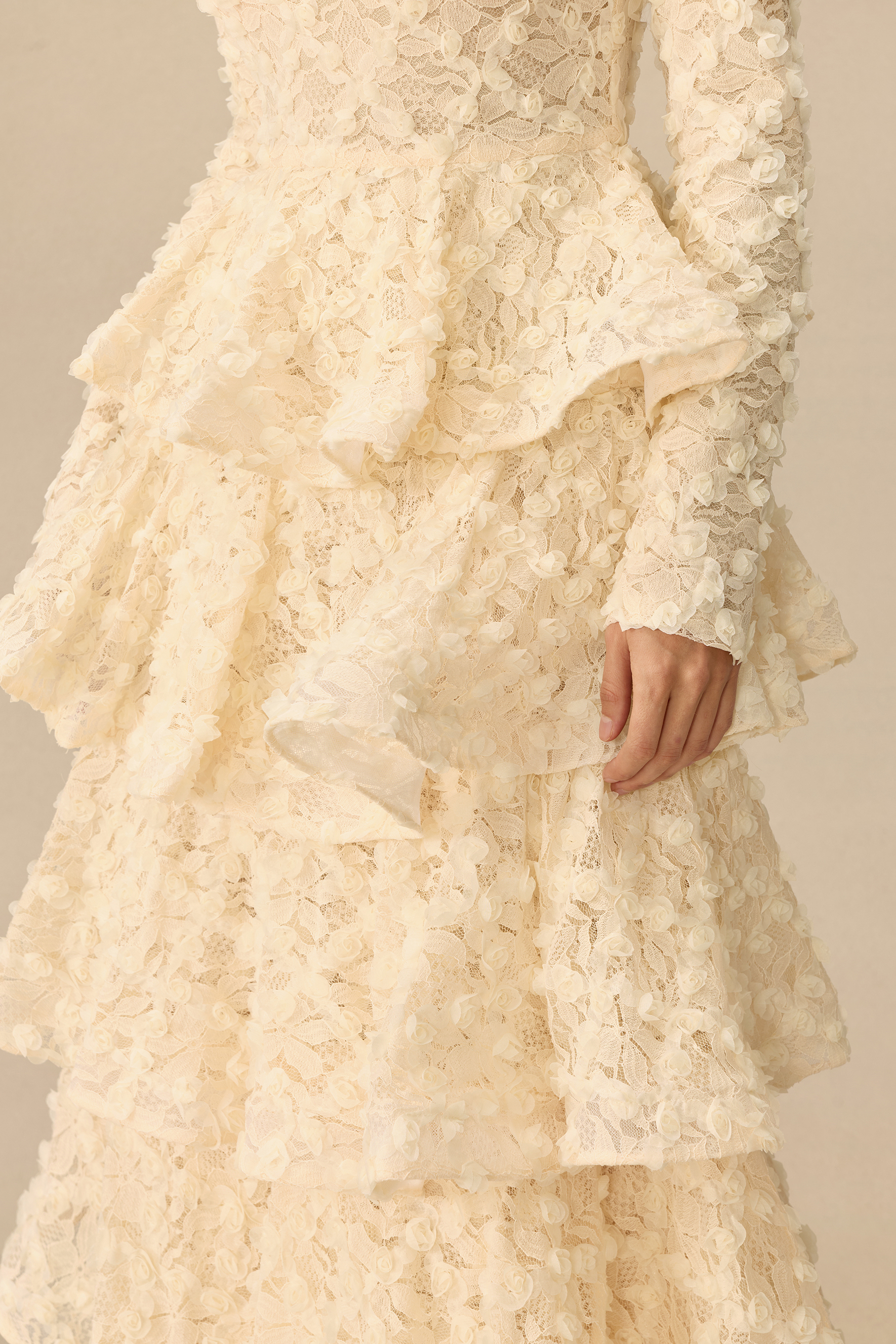 Pretty Reverie Long Sleeve Tiered Lace Maxi Dress
