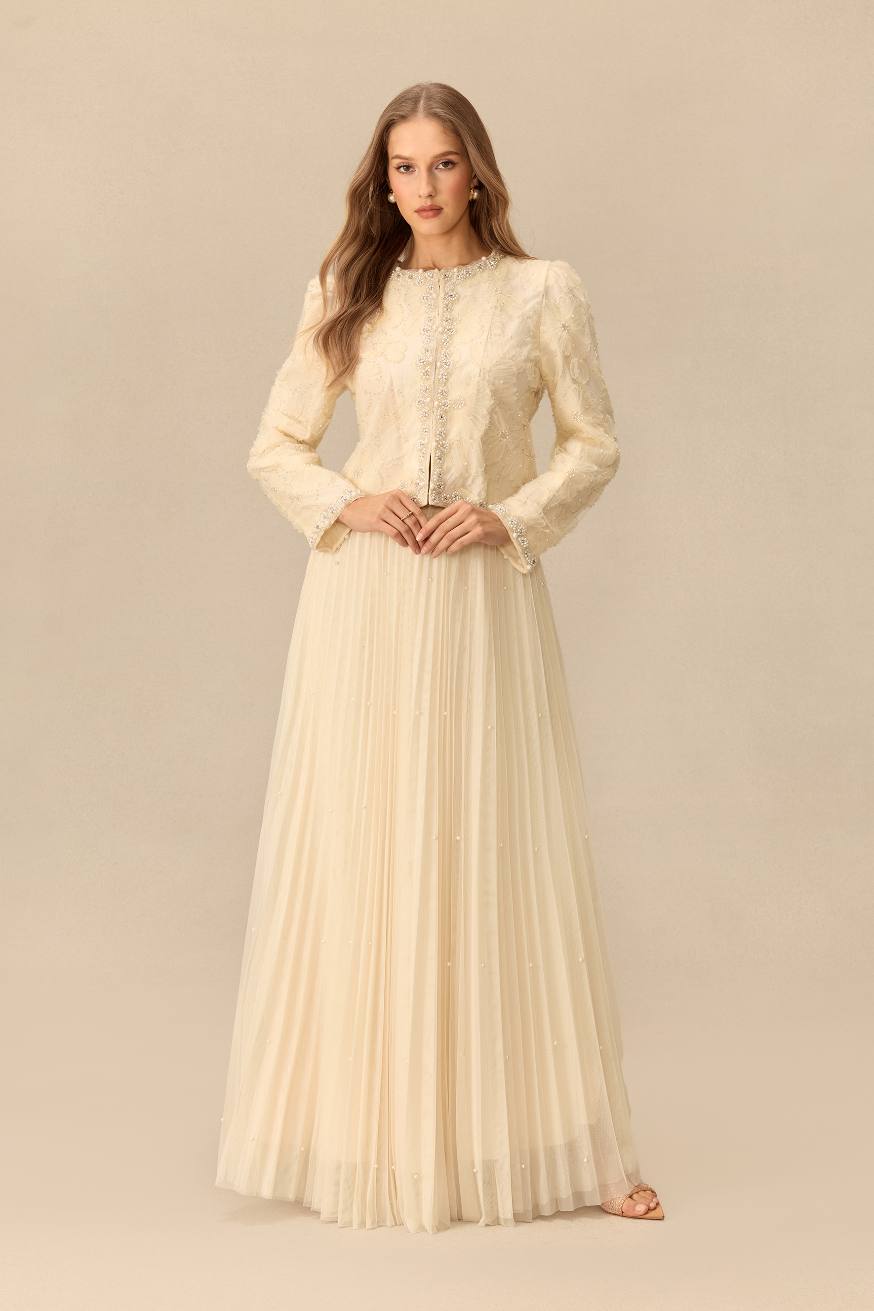 Memorable Night Embellished Cropped Jacket & Pleated Skirt Set