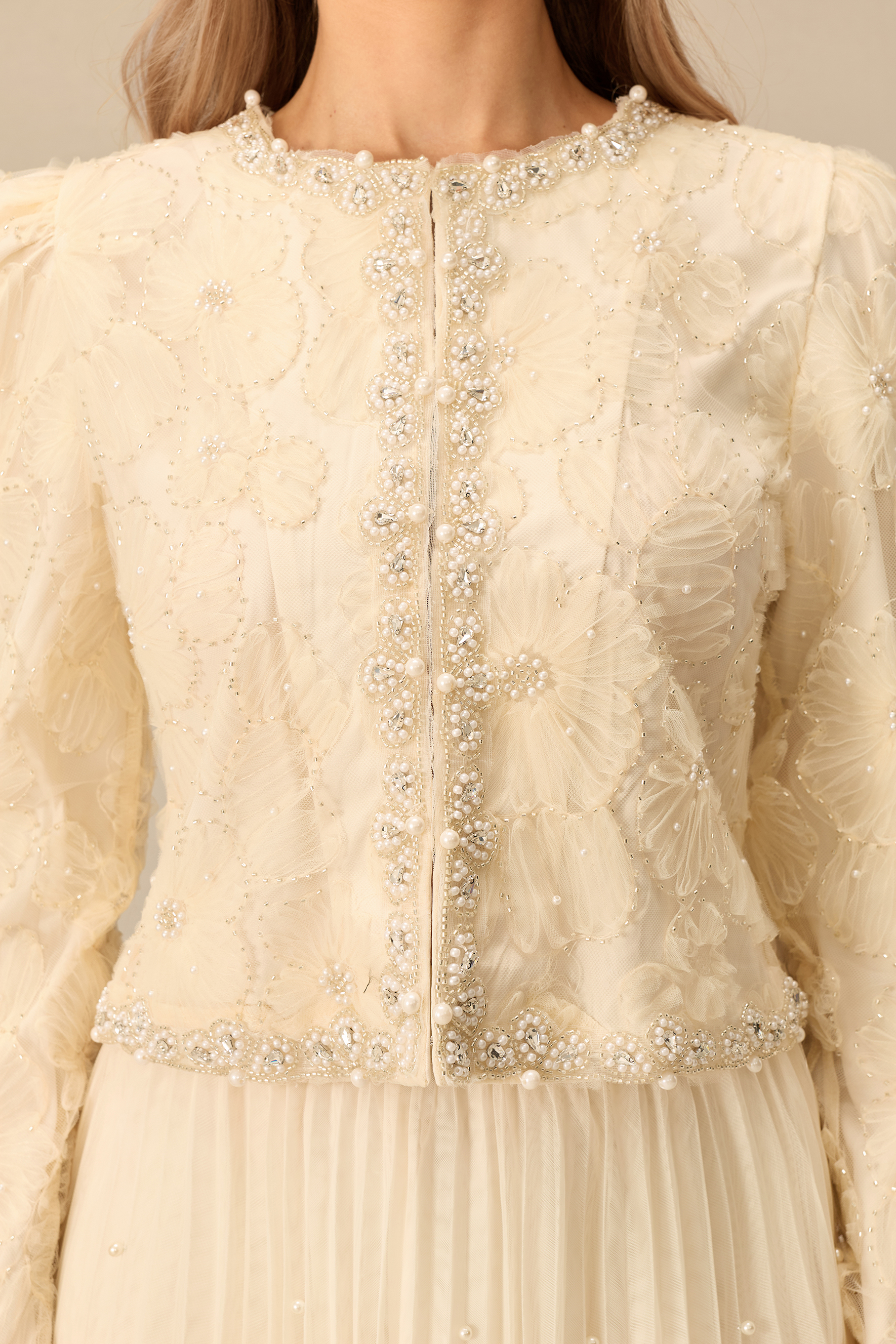 Memorable Night Embellished Cropped Jacket & Pleated Skirt Set