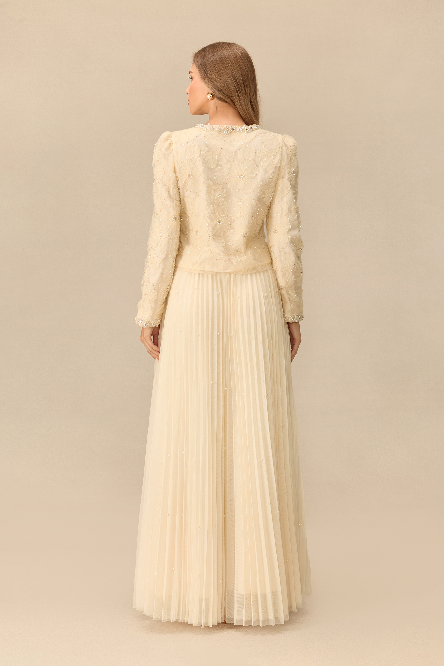 Memorable Night Embellished Cropped Jacket & Pleated Skirt Set