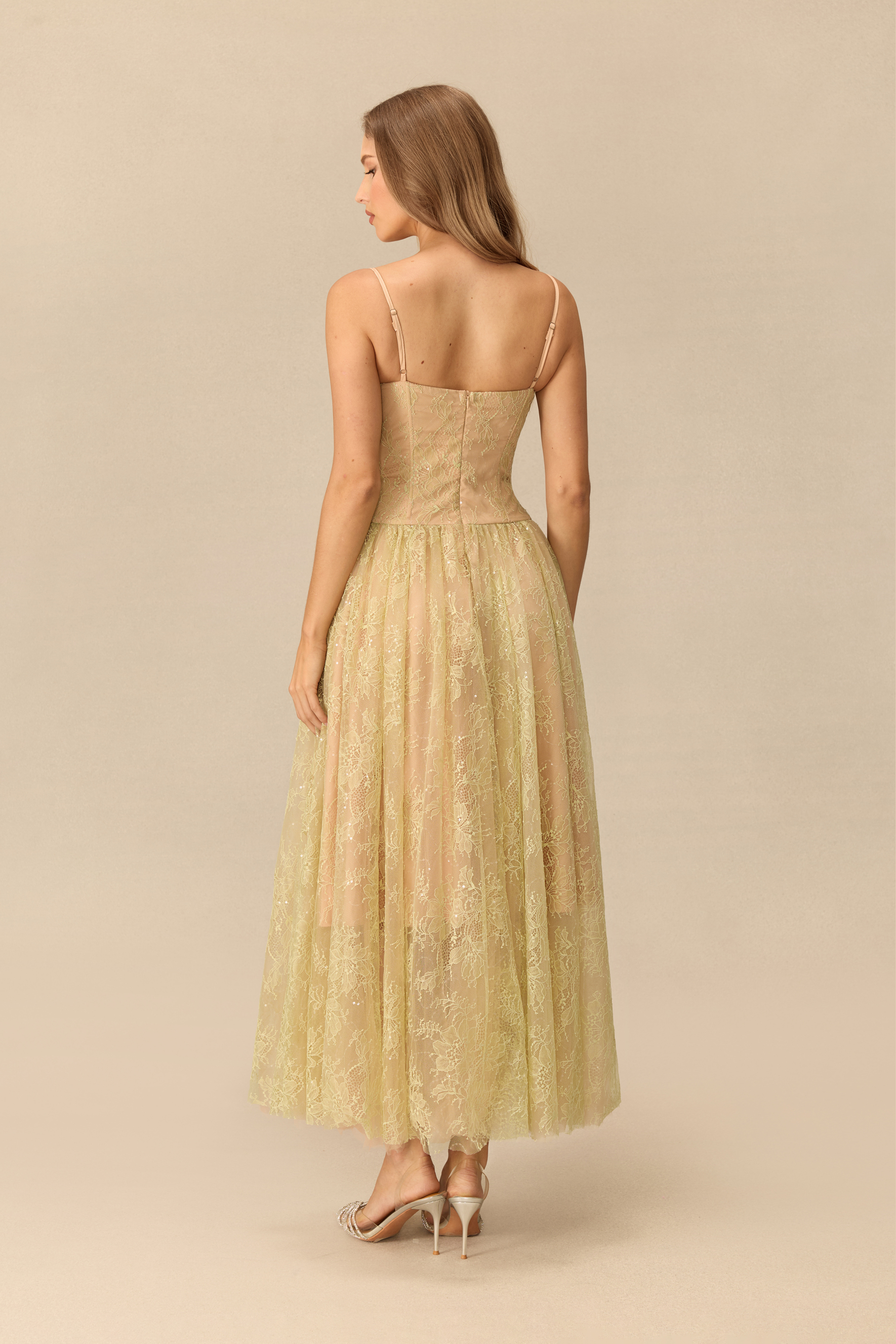Breath Of Spring Pleated Bodice Floral Lace Maxi Dress
