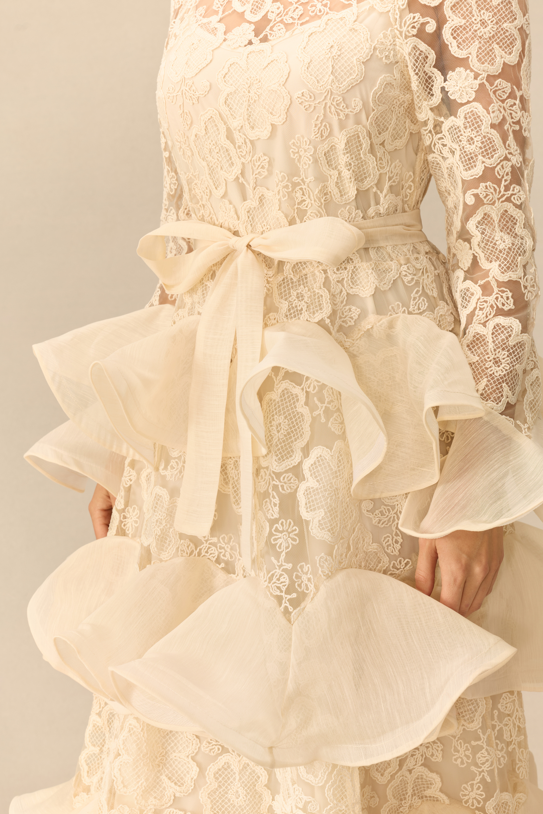 Quietly Captivating Floral Lace Layered Ruffle Maxi Dress