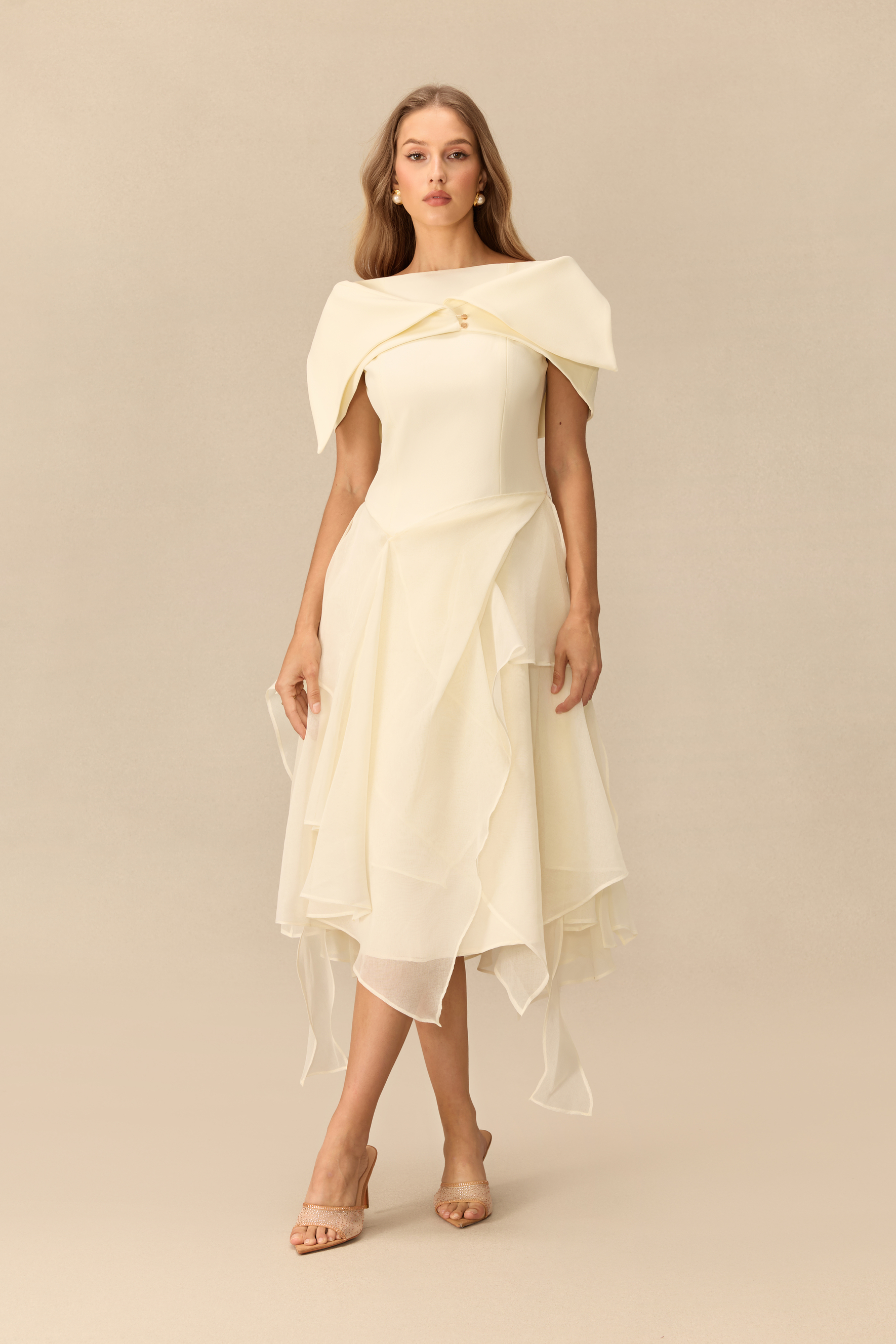 Out Of The Ordinary Boat Neck Asymmetrical Midi Dress