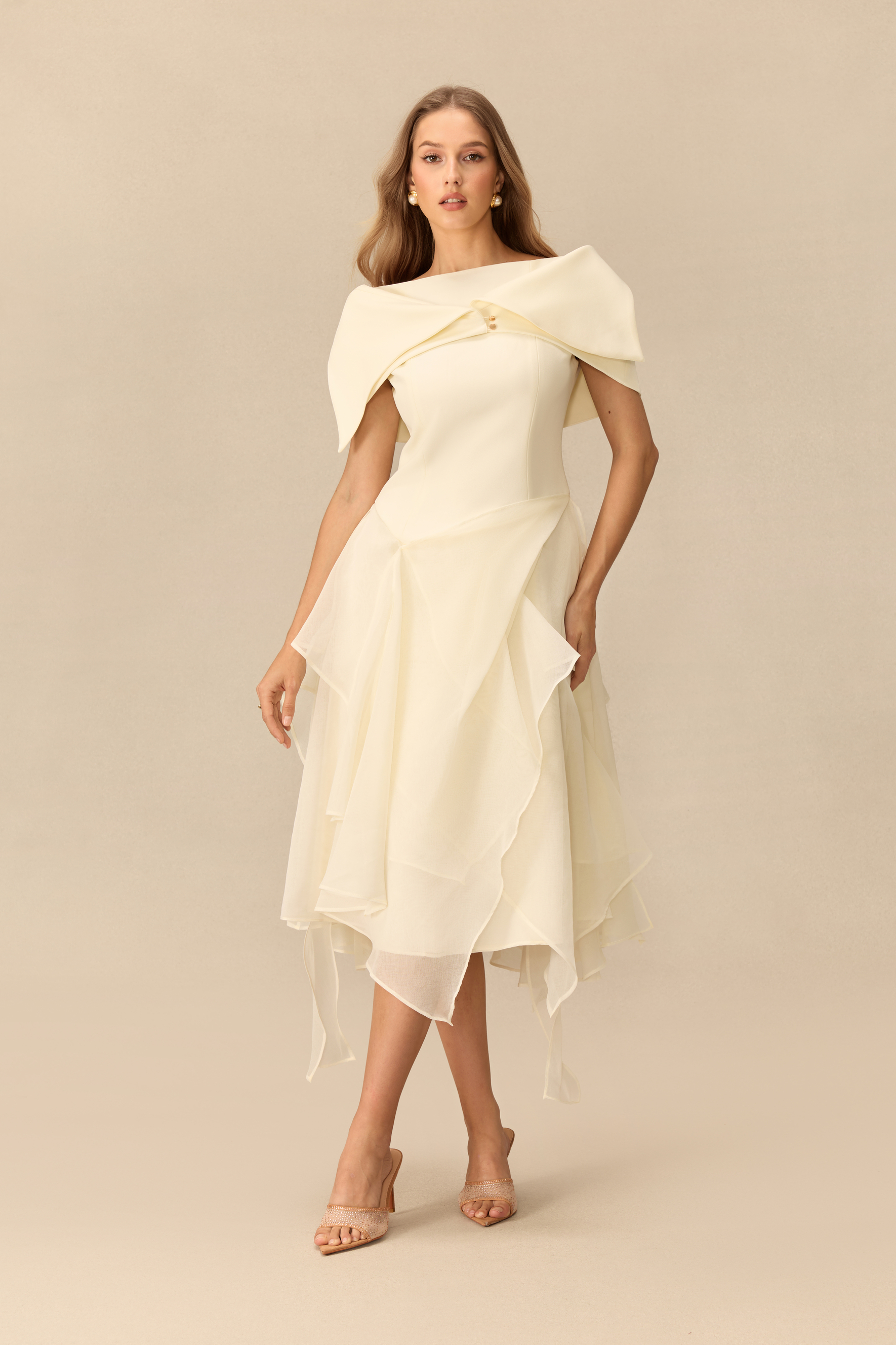 Out Of The Ordinary Boat Neck Asymmetrical Midi Dress