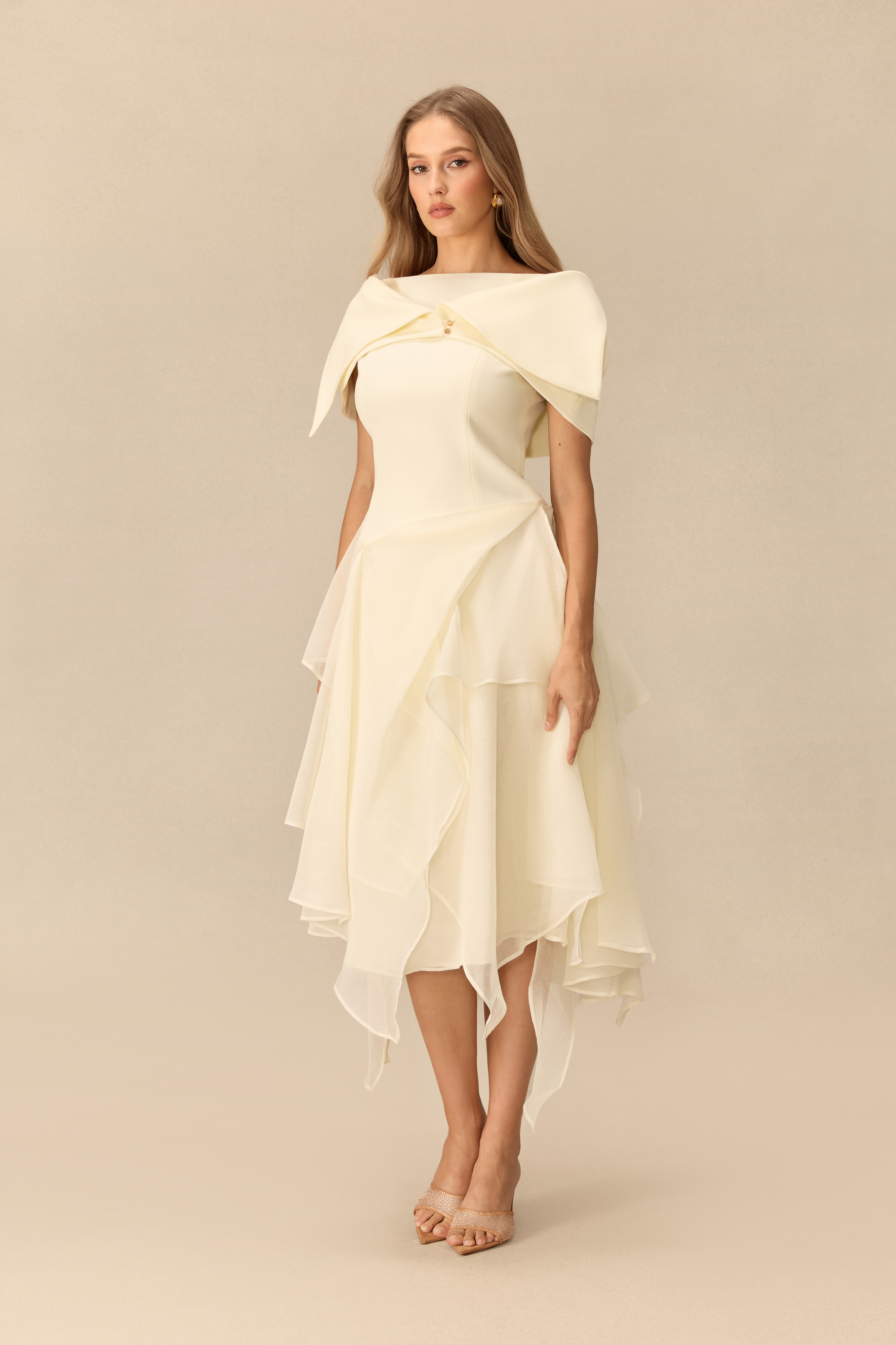 Out Of The Ordinary Boat Neck Asymmetrical Midi Dress