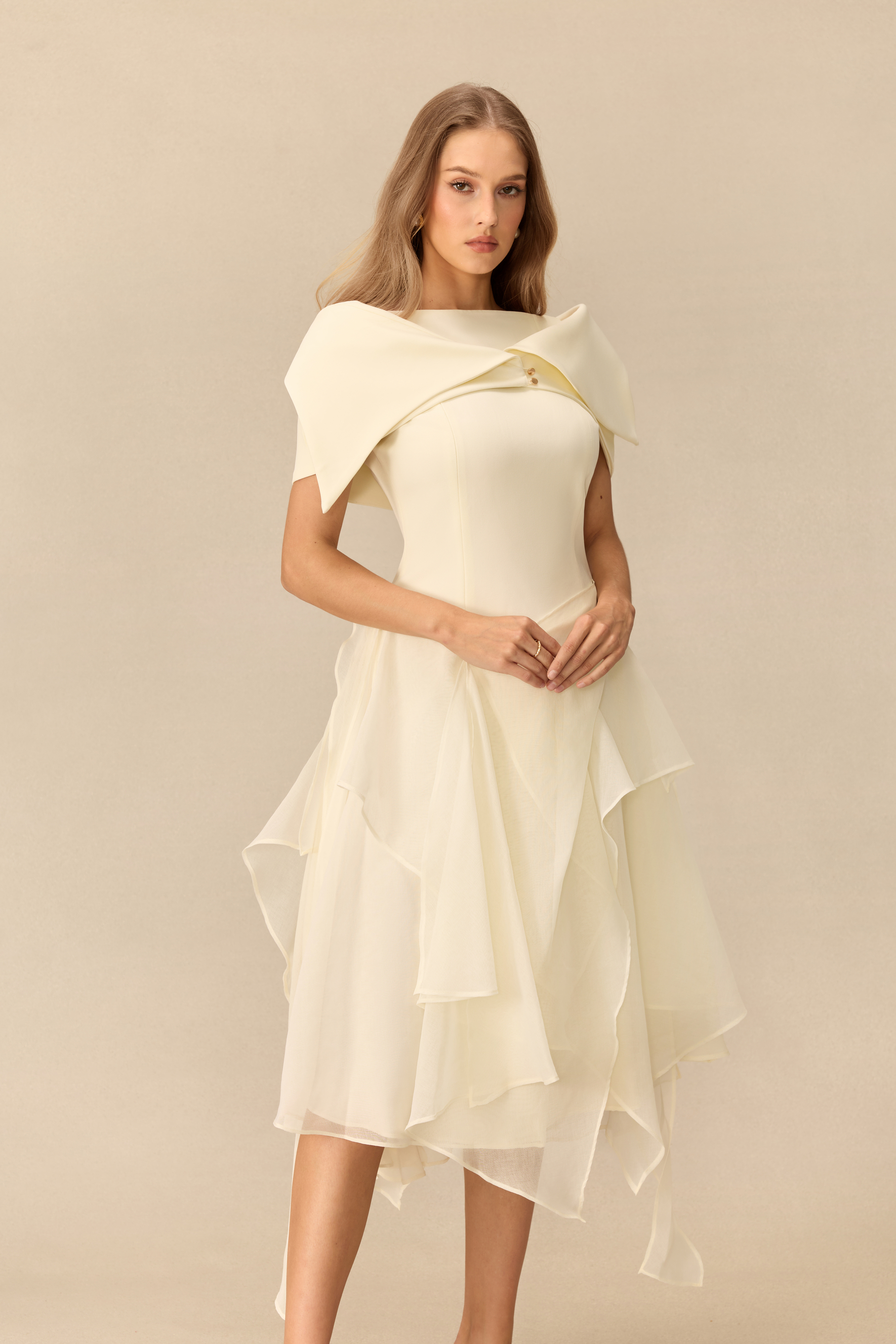 Out Of The Ordinary Boat Neck Asymmetrical Midi Dress