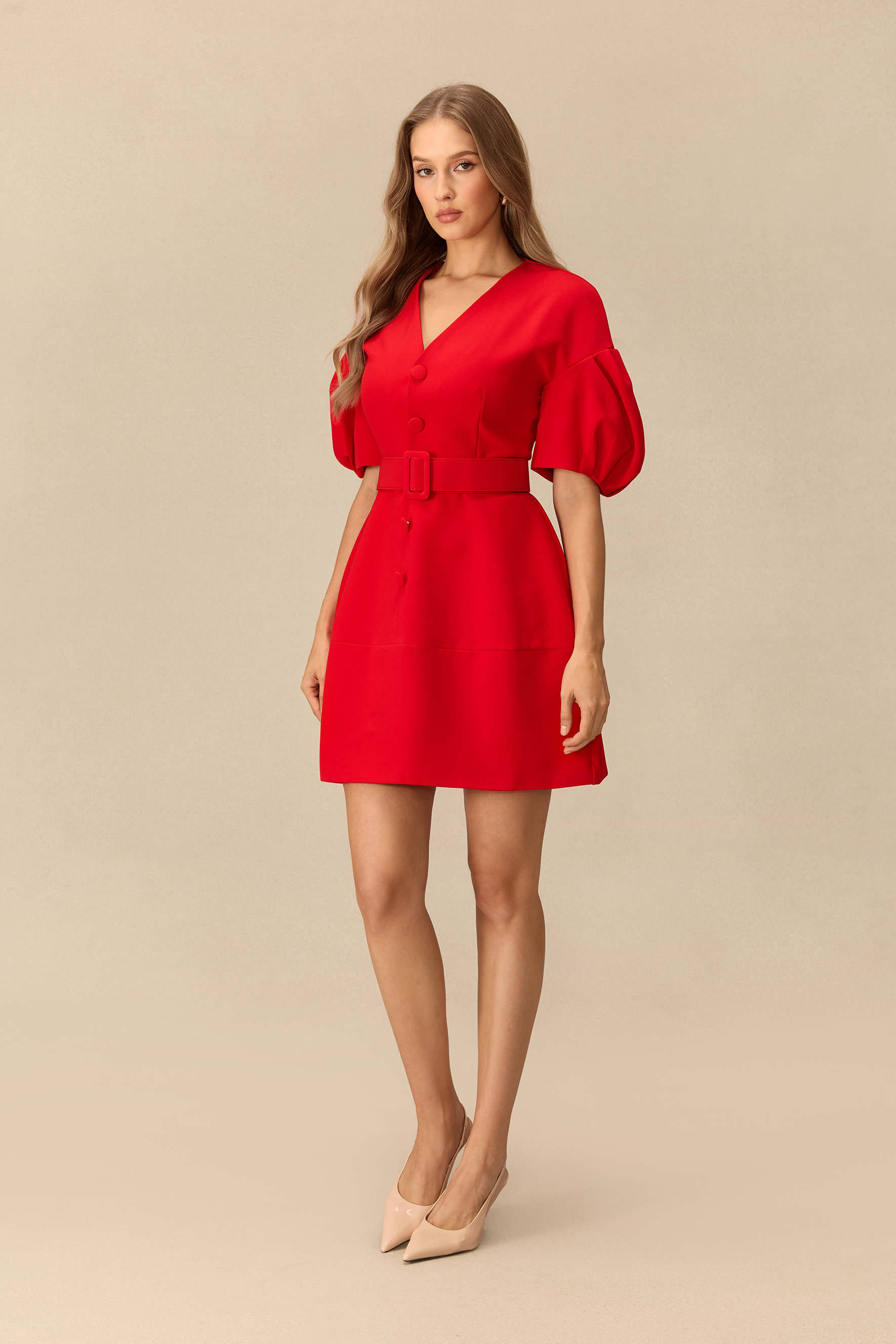 Love On Fire V Neck Puff Sleeve Mini Dress
