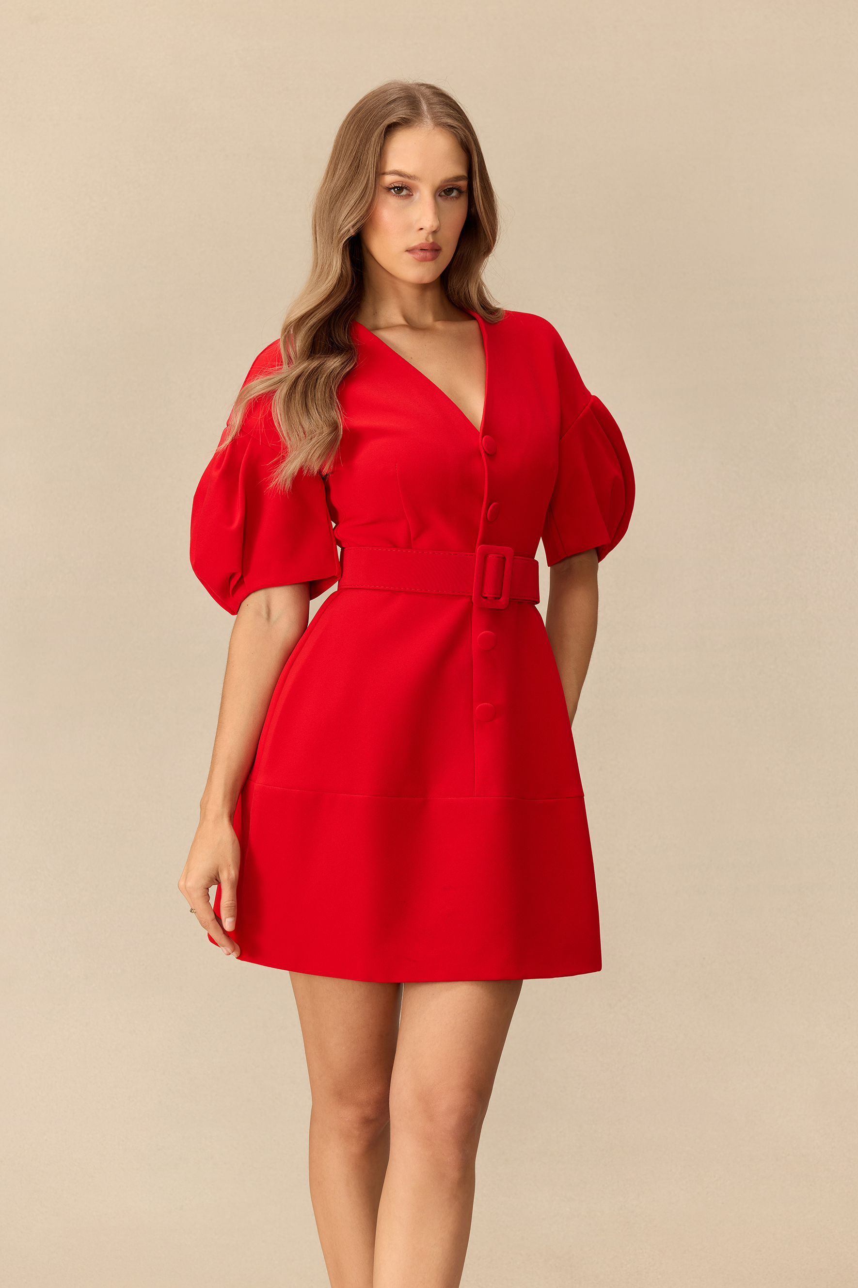 Love On Fire V Neck Puff Sleeve Mini Dress