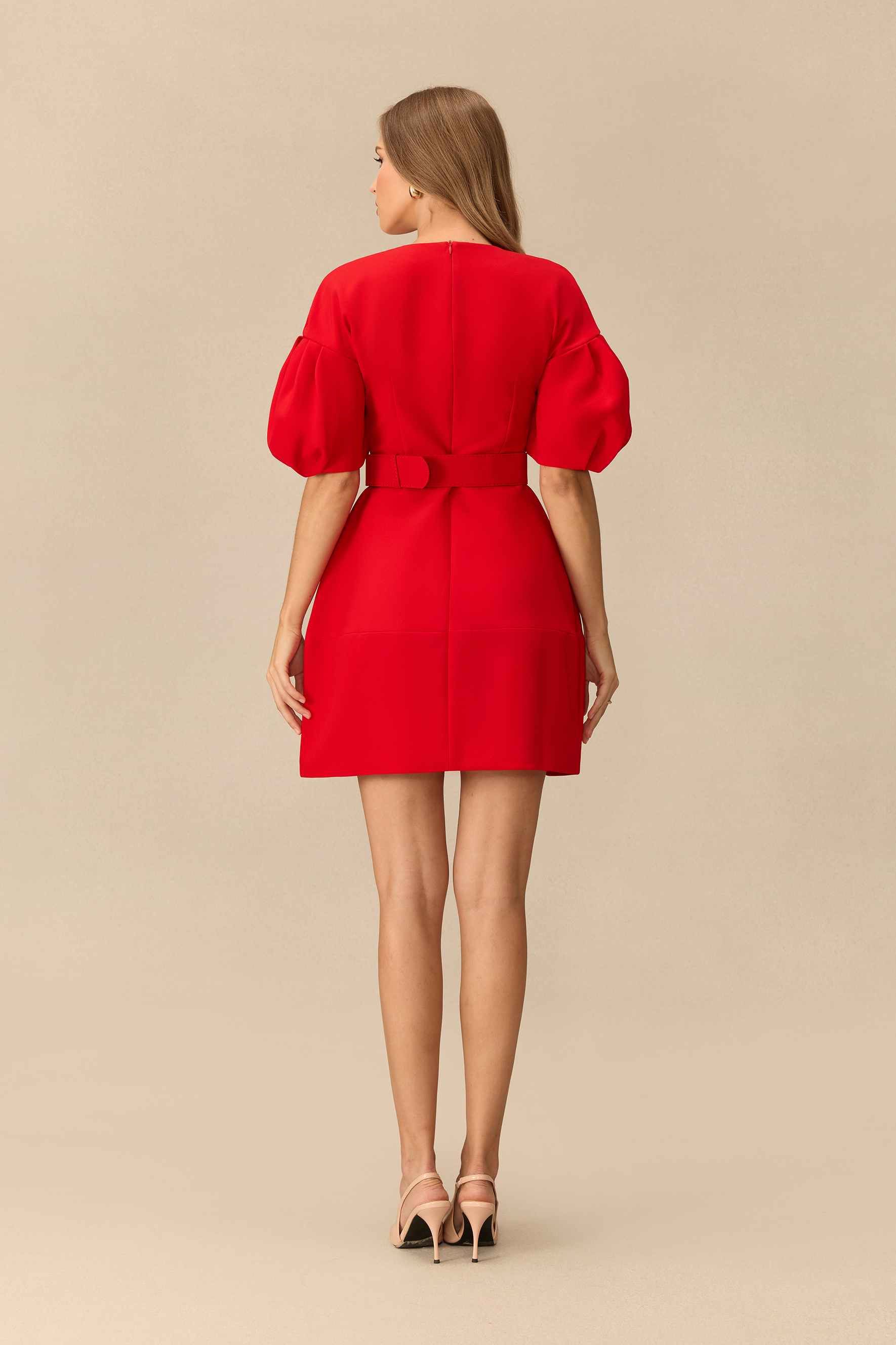Love On Fire V Neck Puff Sleeve Mini Dress