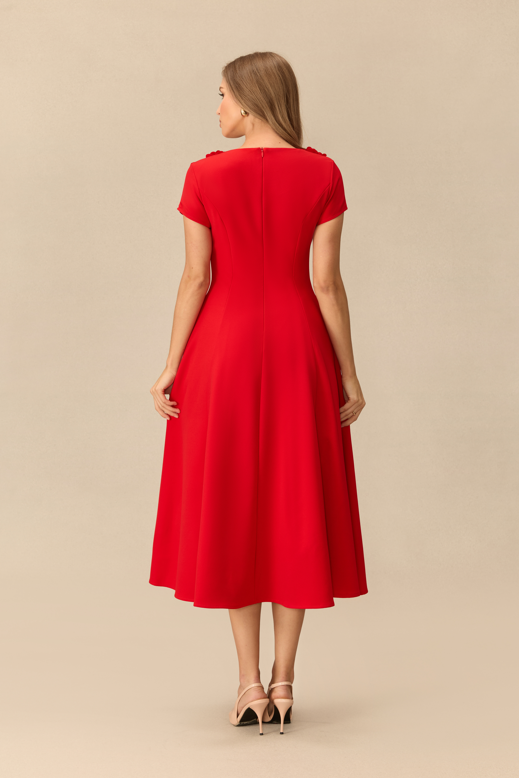 Little Romance Floral Trim Short Sleeve Midi Dress