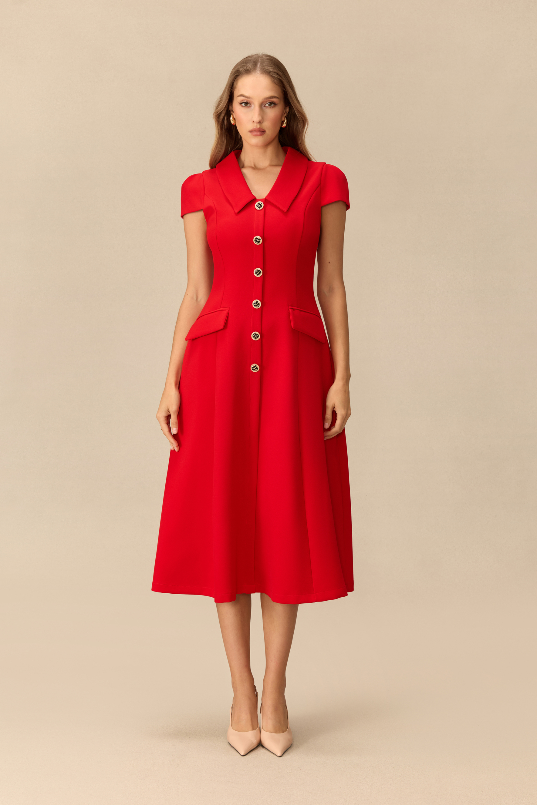 Simply Darling Lapel Collar A‑Line Midi Dress