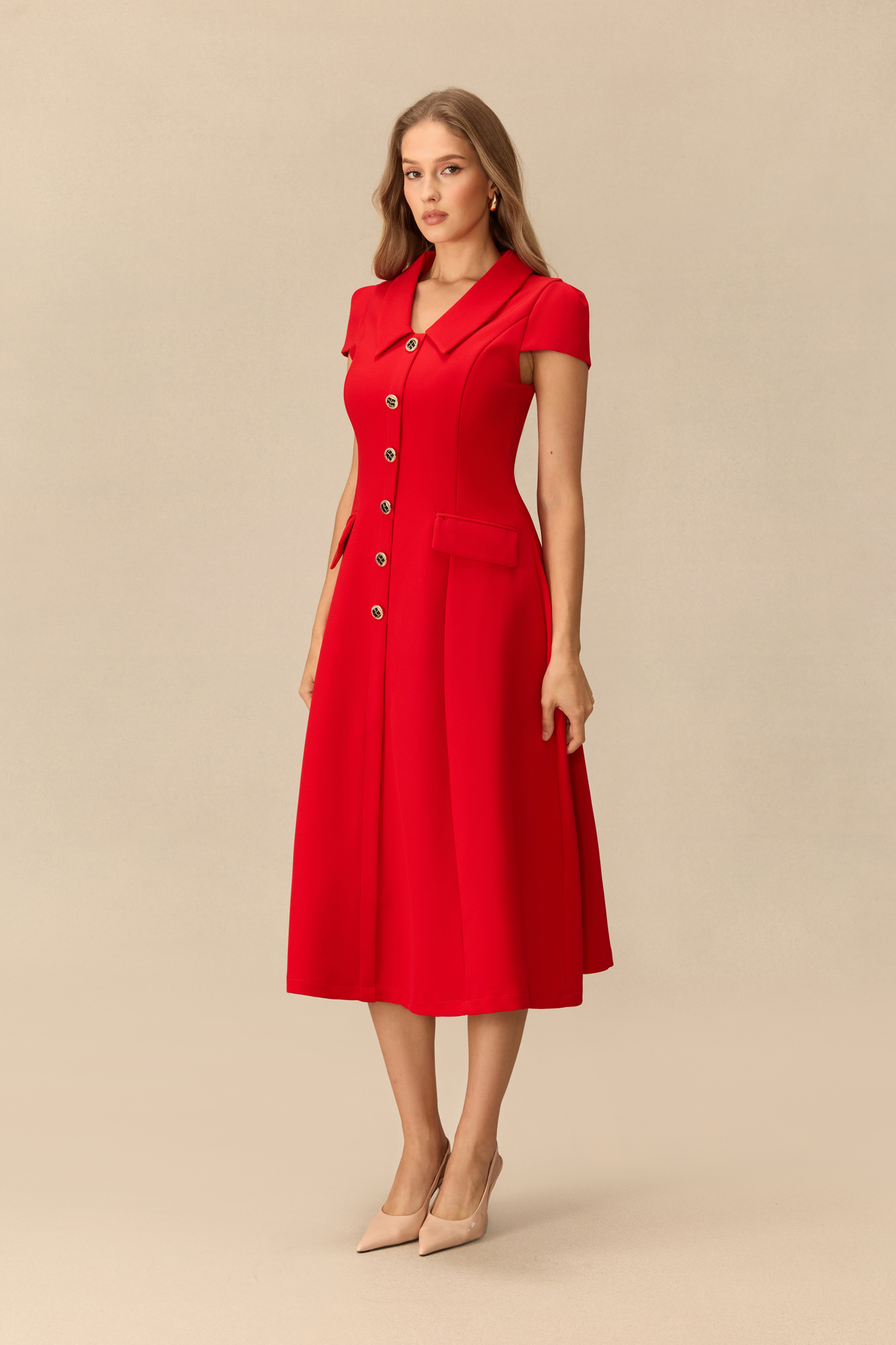 Simply Darling Lapel Collar A‑Line Midi Dress