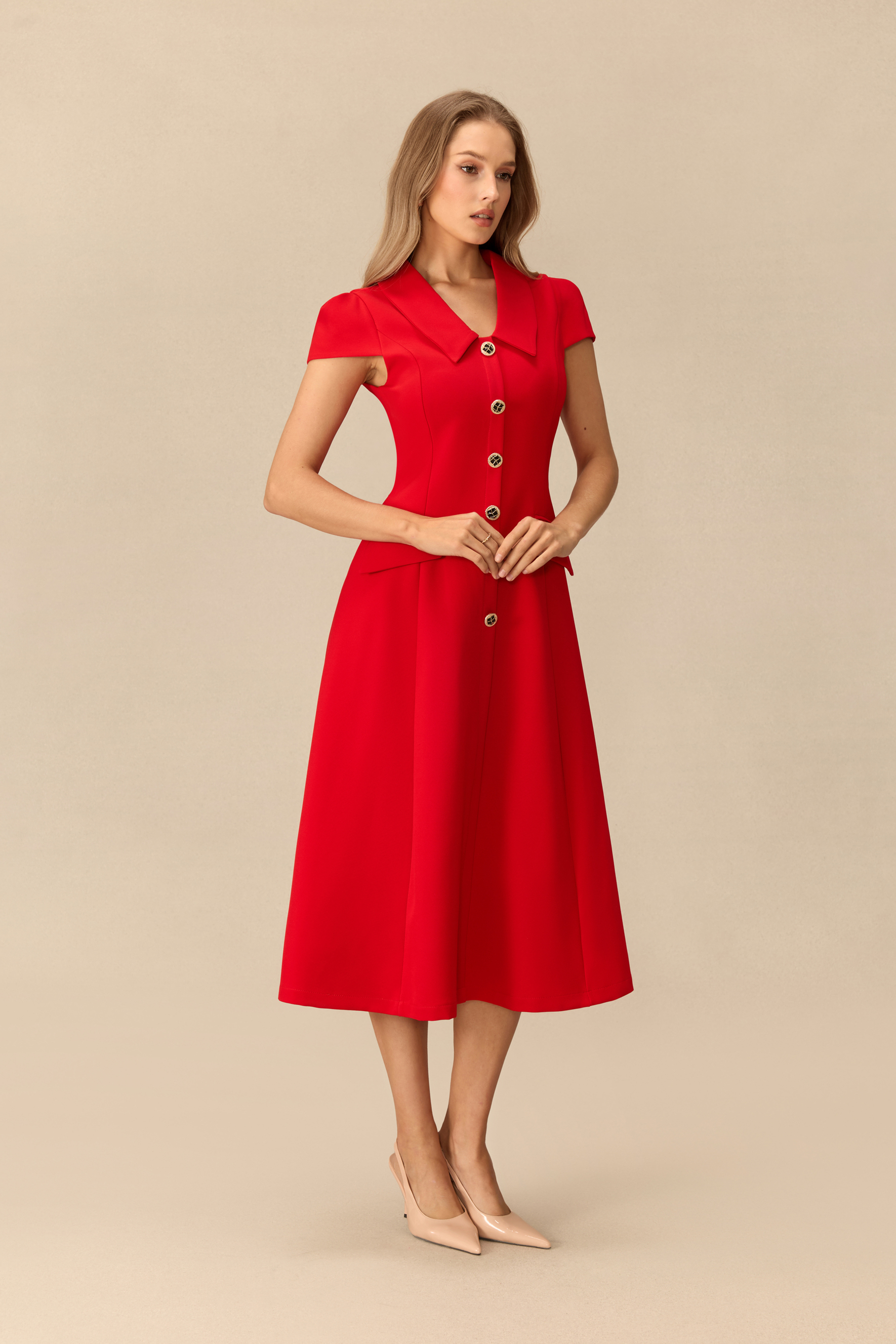 Simply Darling Lapel Collar A‑Line Midi Dress