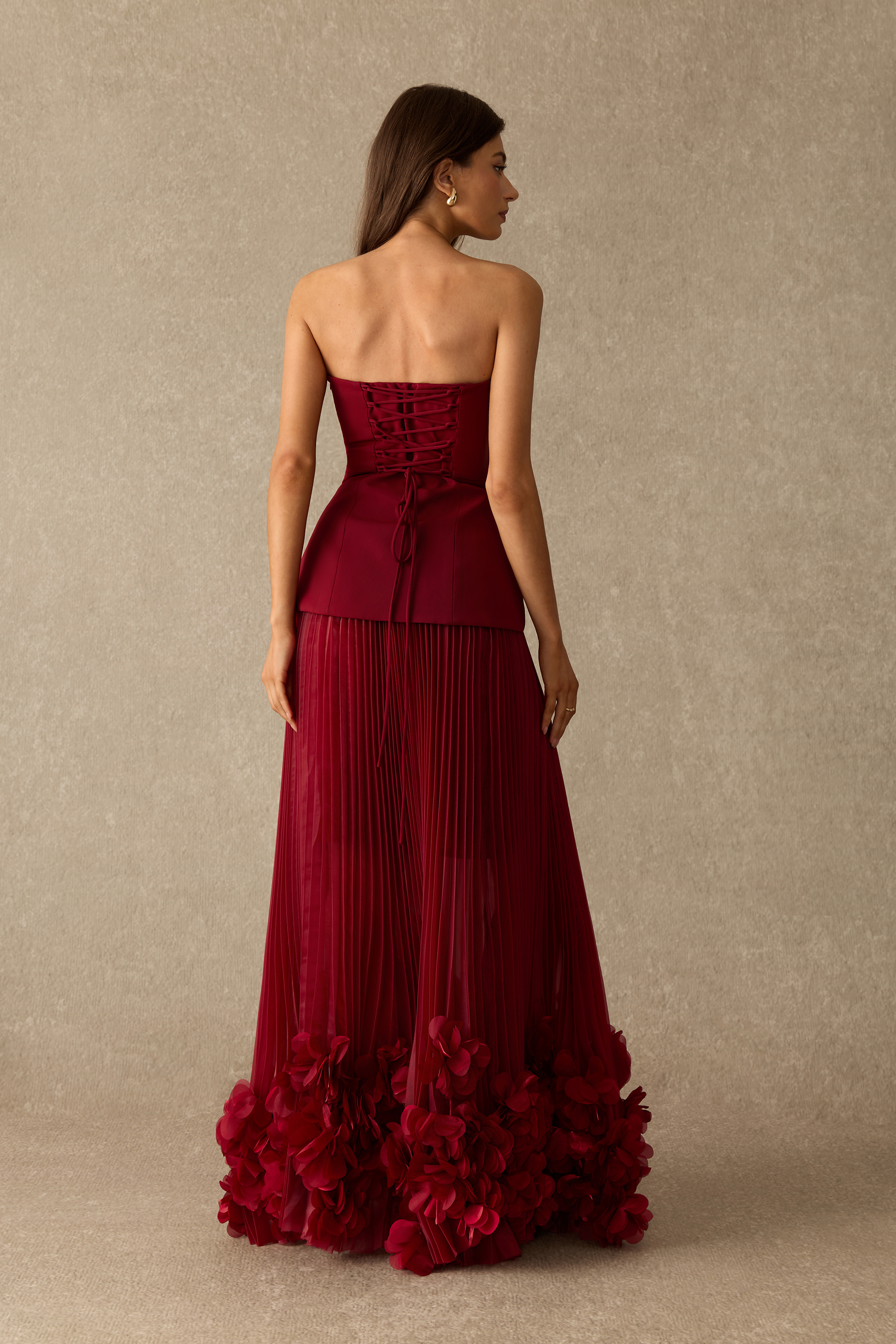 Charming Choice Asymmetric Strapless Top & Floral Applique Skirt Set