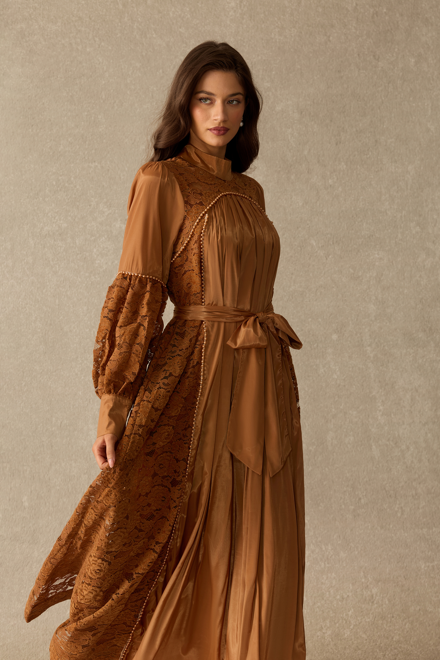 Quietly Beautiful Lace Panel Tie Waist Maxi Dress